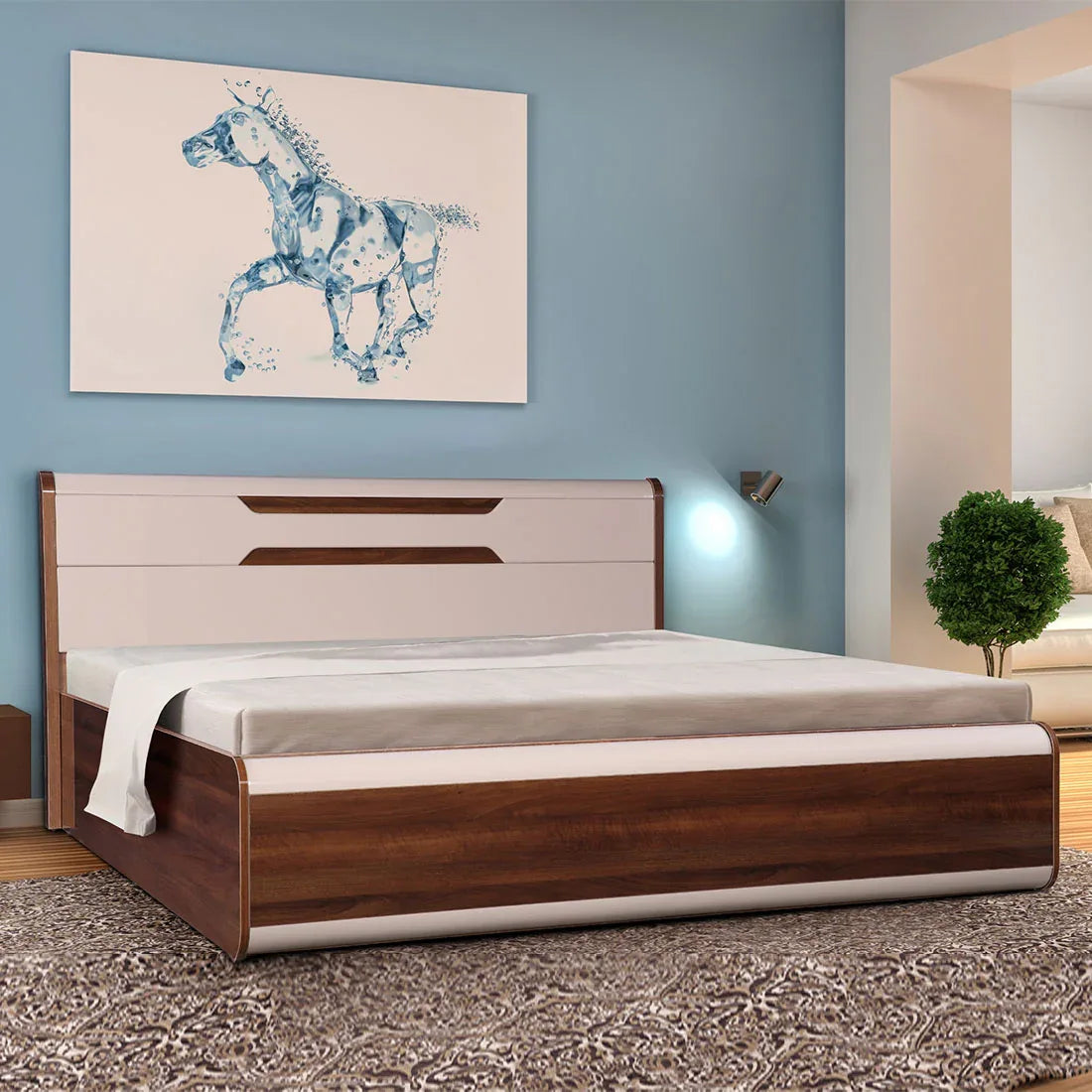 Canterbury Queen Size Bed with Hydraulic Storage in Fortune Walnut Colour - HomeTown