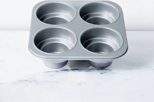 Bakemaster Carbon Steel Non-Stick Round Cakelette Pan 4 Cups in Grey Colour dimensions