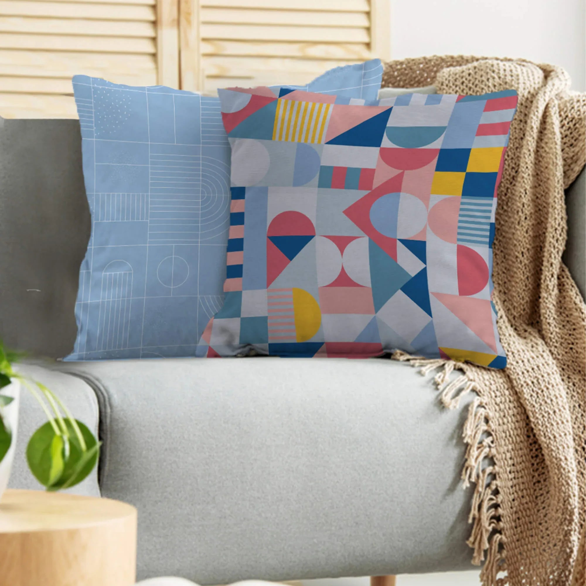 Pop Modern Reversible Bauhaus Digital Cushion Cover 40x40 Cm in Blue Colour - HomeTown