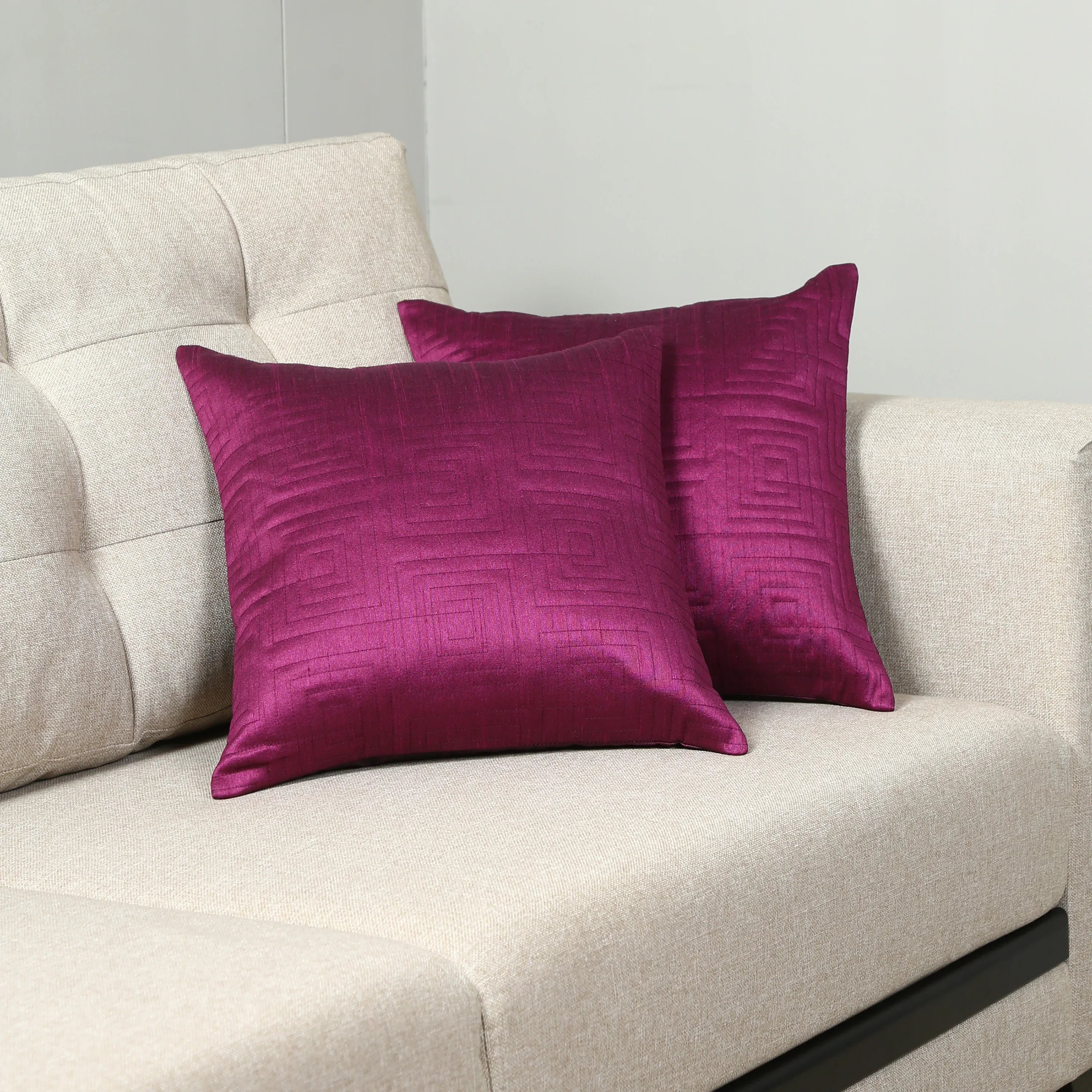 Carnival Quilted Set Of 2 Cushion Covers 40x40 Cm in Purple Colour - HomeTown