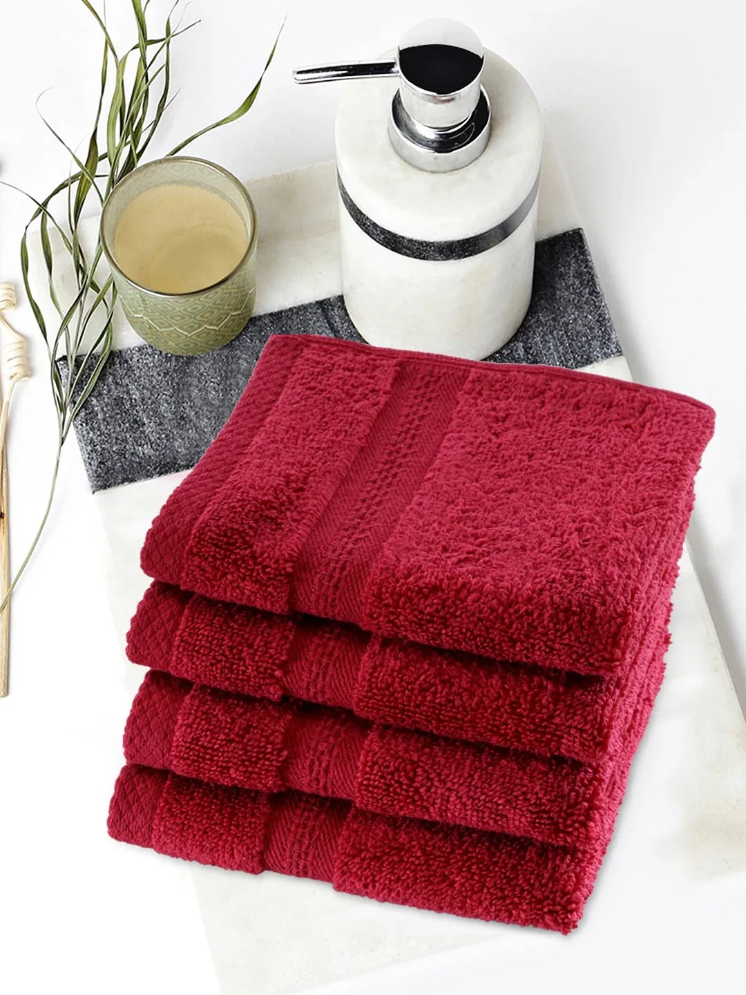 Paradiso Cotton Set Of 4 Face Towel 30X30 Cm 500 Gsm in Burgundy Colour - HomeTown