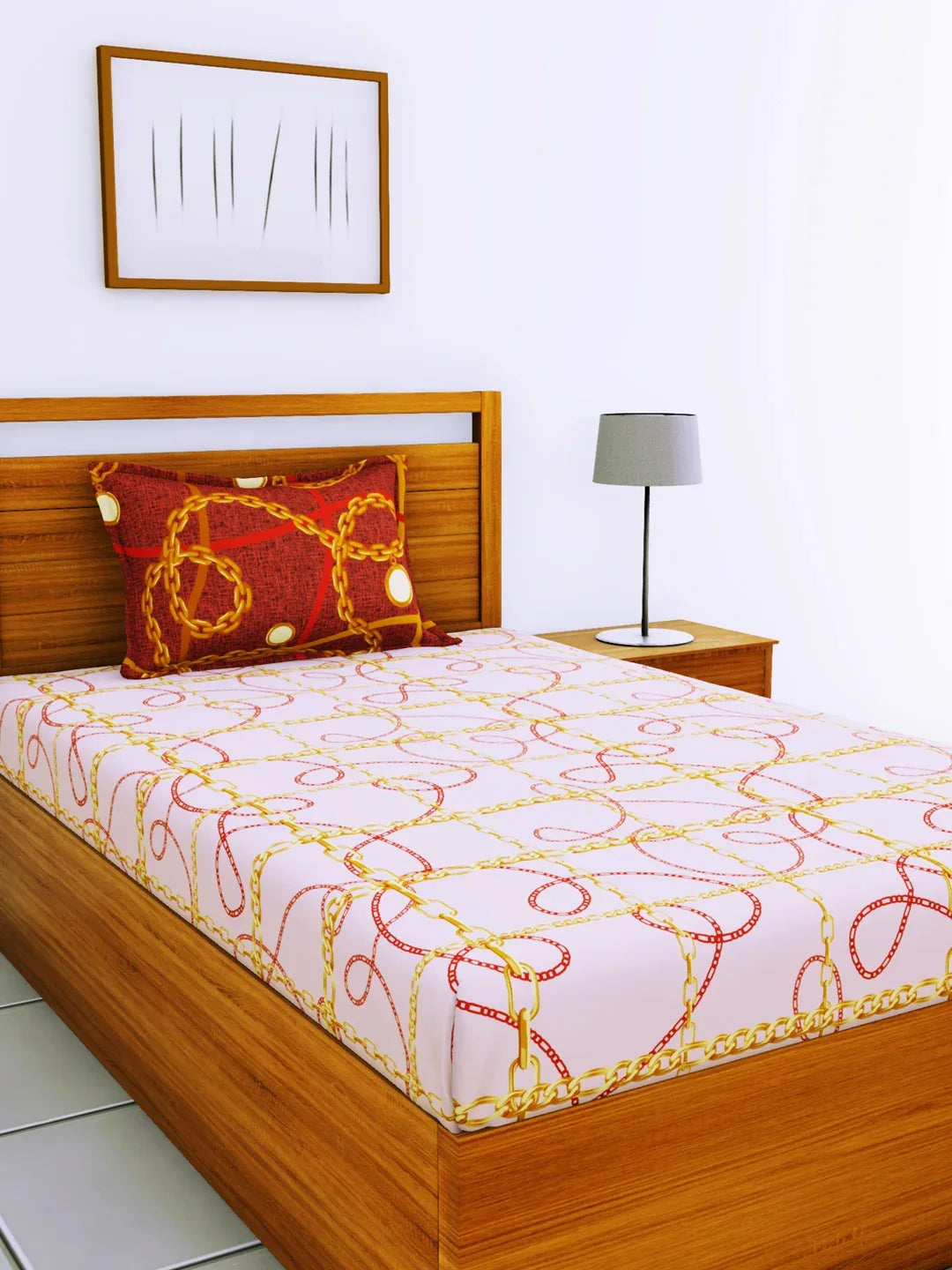 Espeda Cotton Single Bedsheet 152X229 CM in Pink & Gold Colour - HomeTown