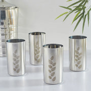 Glisto Stainless Steel Etched Drinking Glass/Tumbler Set of 4 in Silver Colour - HomeTown