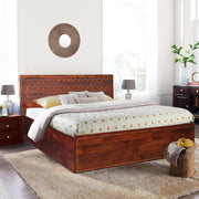 Phoolkari Sheesham Wood Queen Bed in Honey Finish Colour - HomeTown