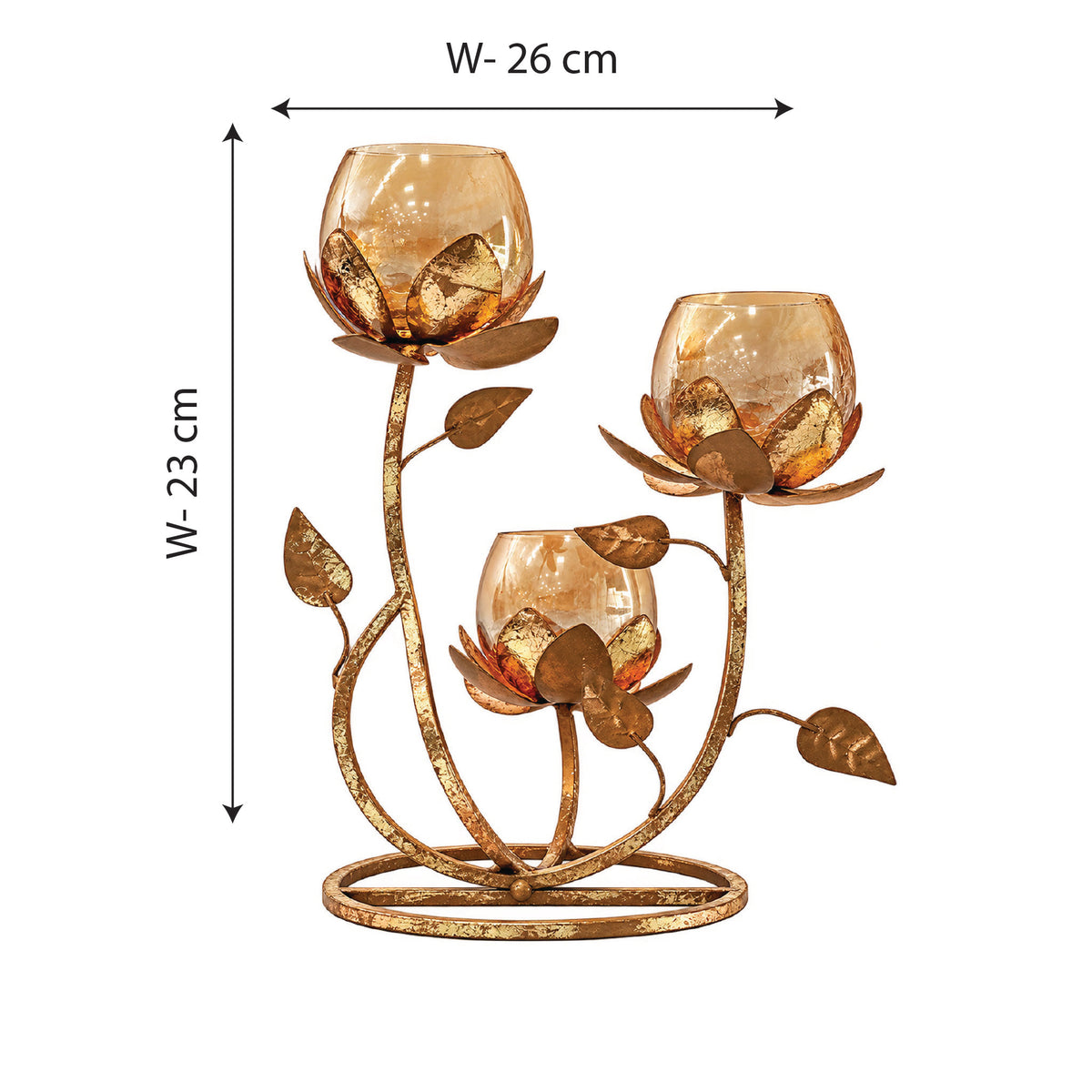 CGI Luxe Utsav 3 Lotus Round Tea Light Gold Finish | 26X22X23 cm