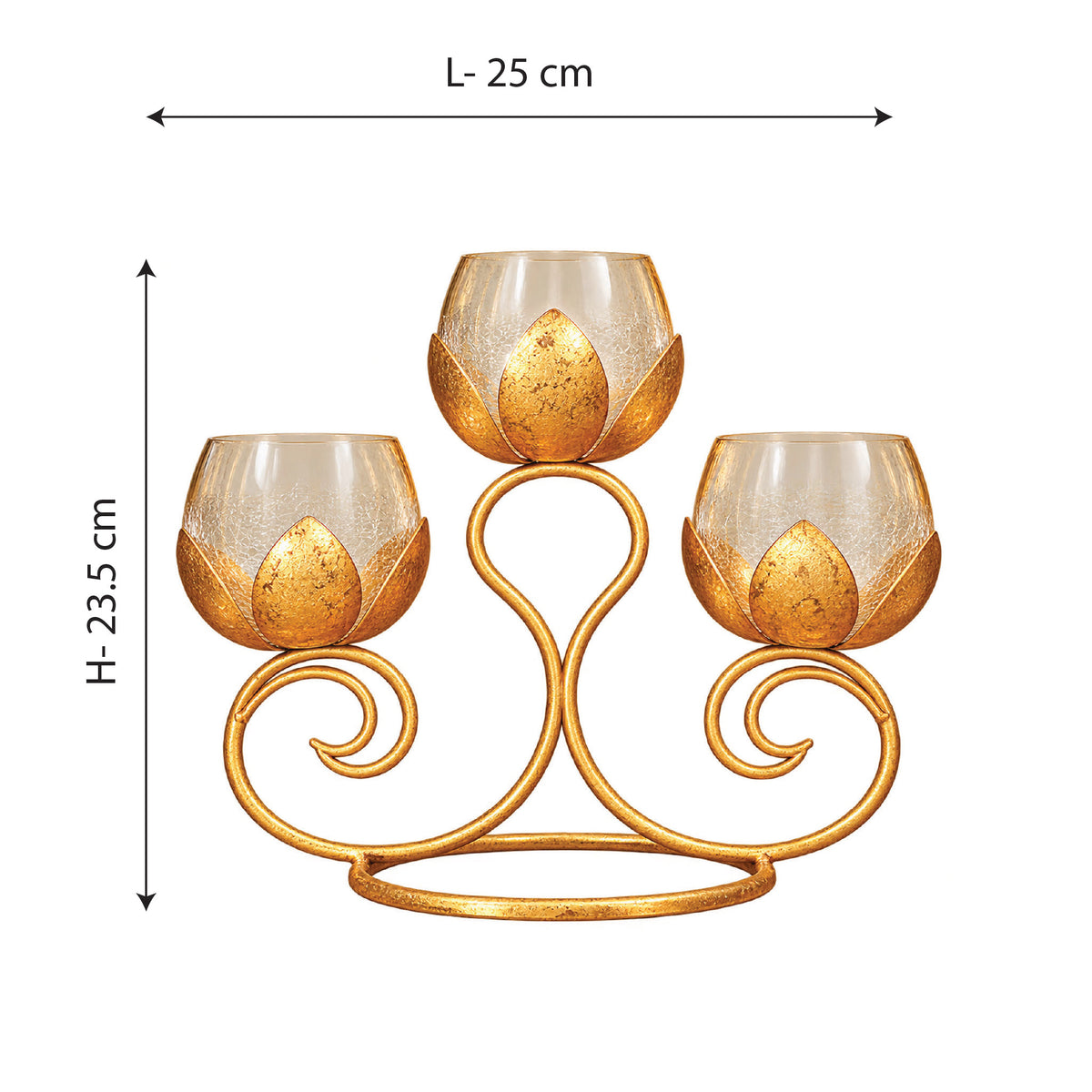 CGI Luxe Utsav 3 Lotus Loop Tea Light Gold Finish | 25X11X23.5 cm
