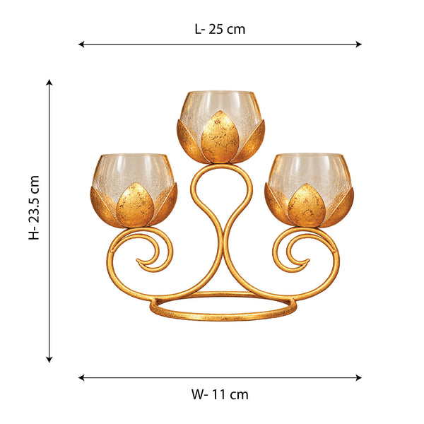CGI Luxe Utsav 3 Lotus Loop Tea Light Gold Finish | 25X11X23.5 cm dimensions