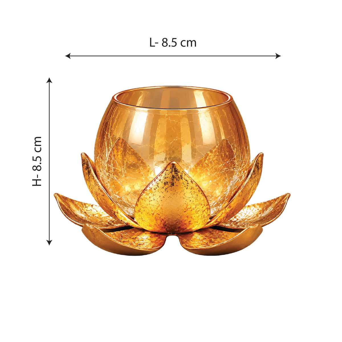 CGI Luxe Utsav Lotus Glass Tea Light Gold Finish | 11X11X8.5 cm