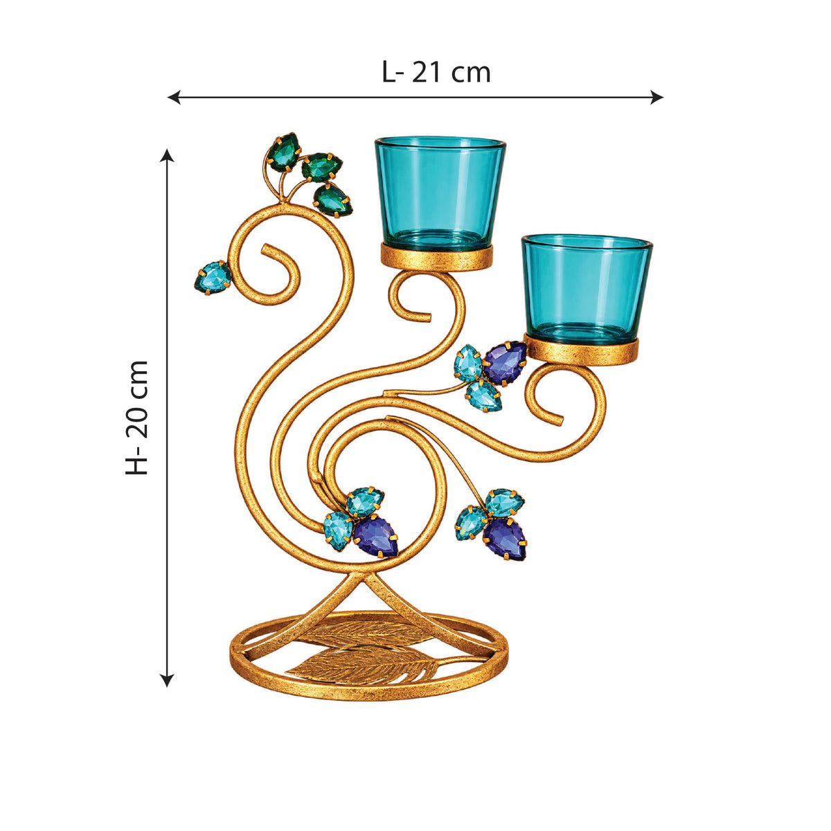 CGI Luxe Utsav Peacock Dbl Votive Gold Finish | 21X11.5X20 cm