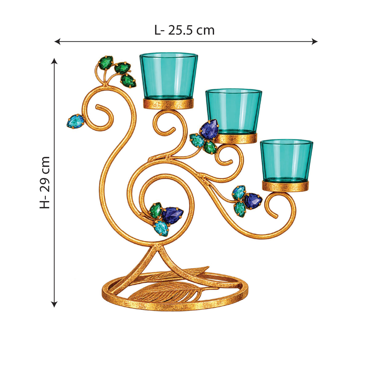 CGI Luxe Utsav Peacock Trpl Votive Gold Finish | 25.5X11.5X29 cm