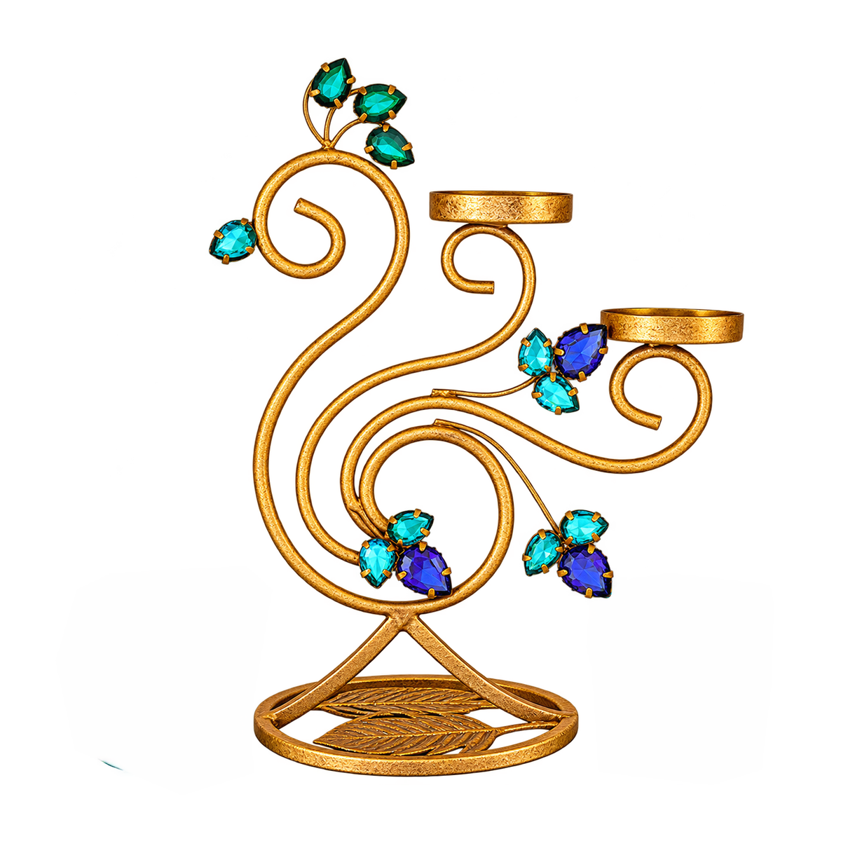 CGI Luxe Utsav Peacock Dbl Votive Gold Finish | 21X11.5X20 cm