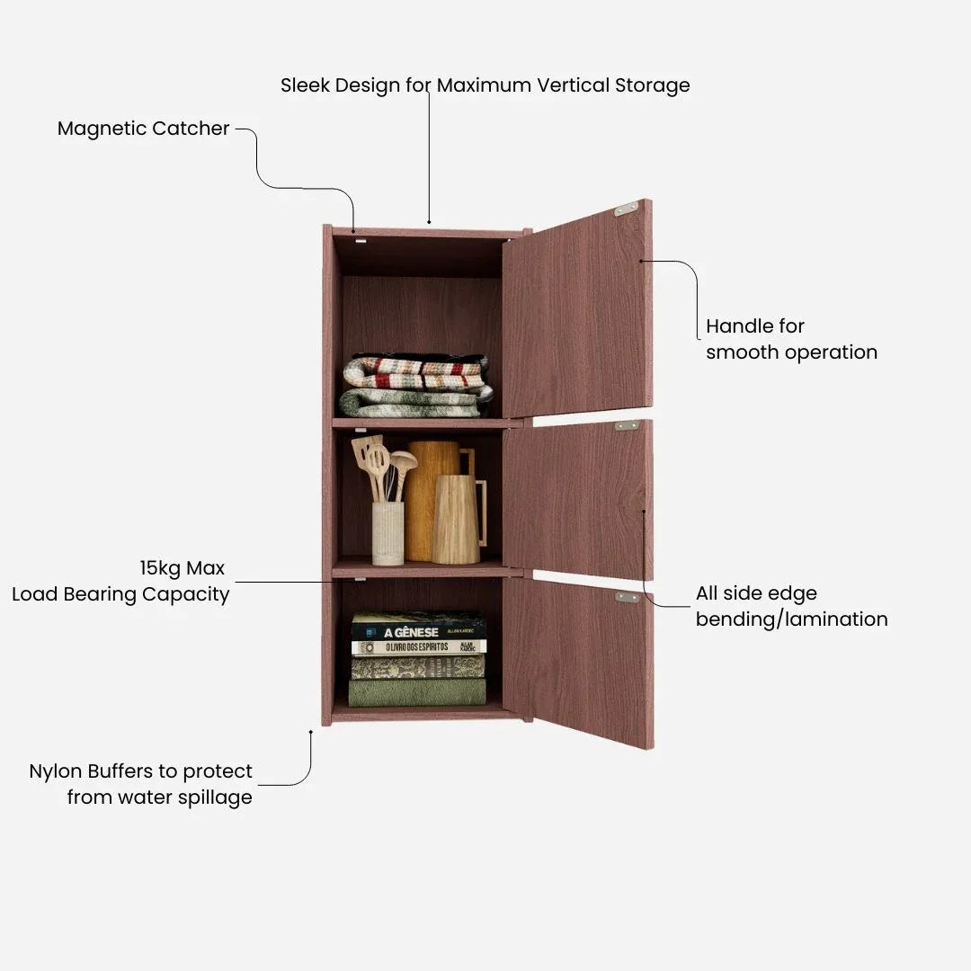 Albert Engineered Wood 3 Tier Cabinet in Cherry Brown Colour - HomeTown