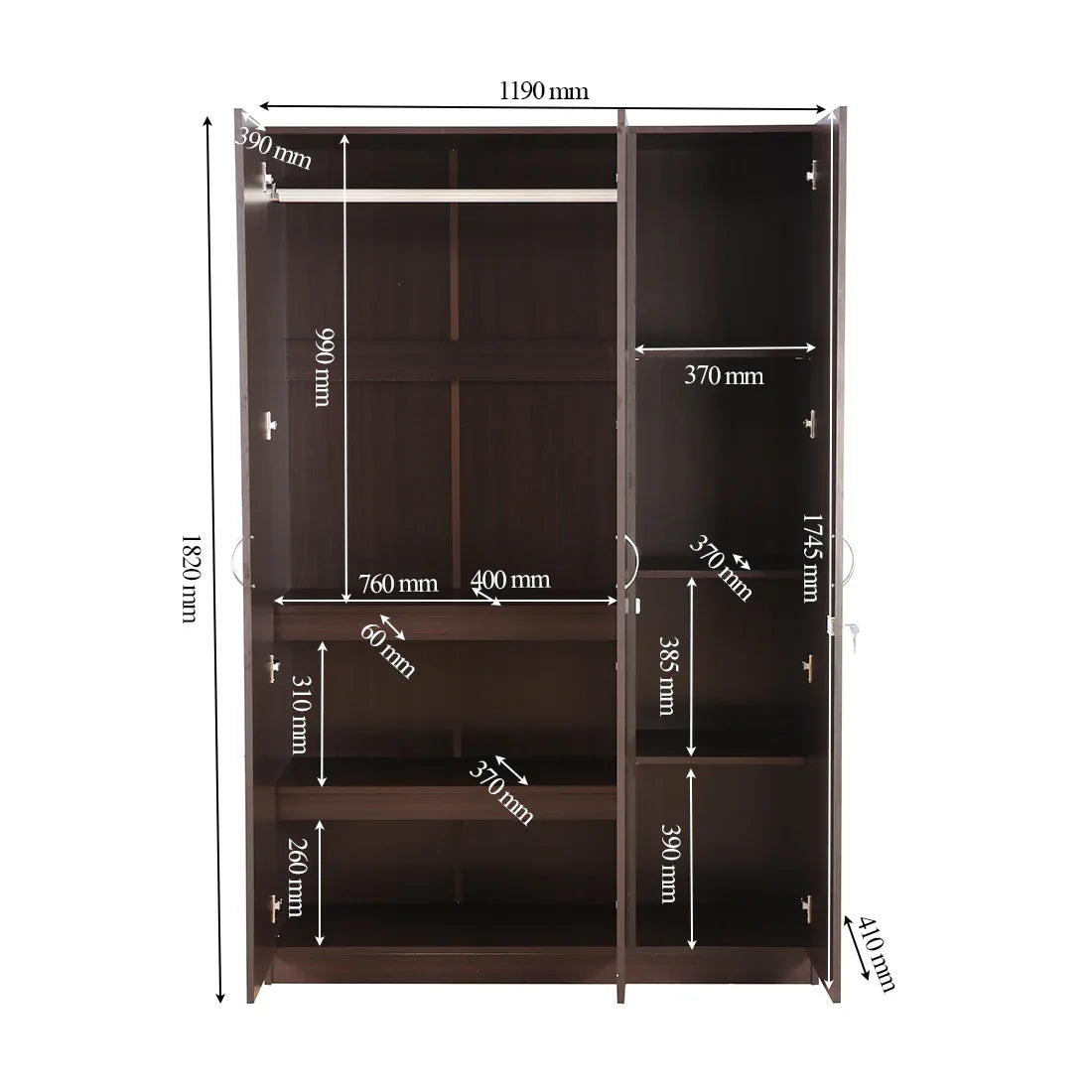 Willy Engineered Wood 3 door wardrobe in Walnut Finish - HomeTown