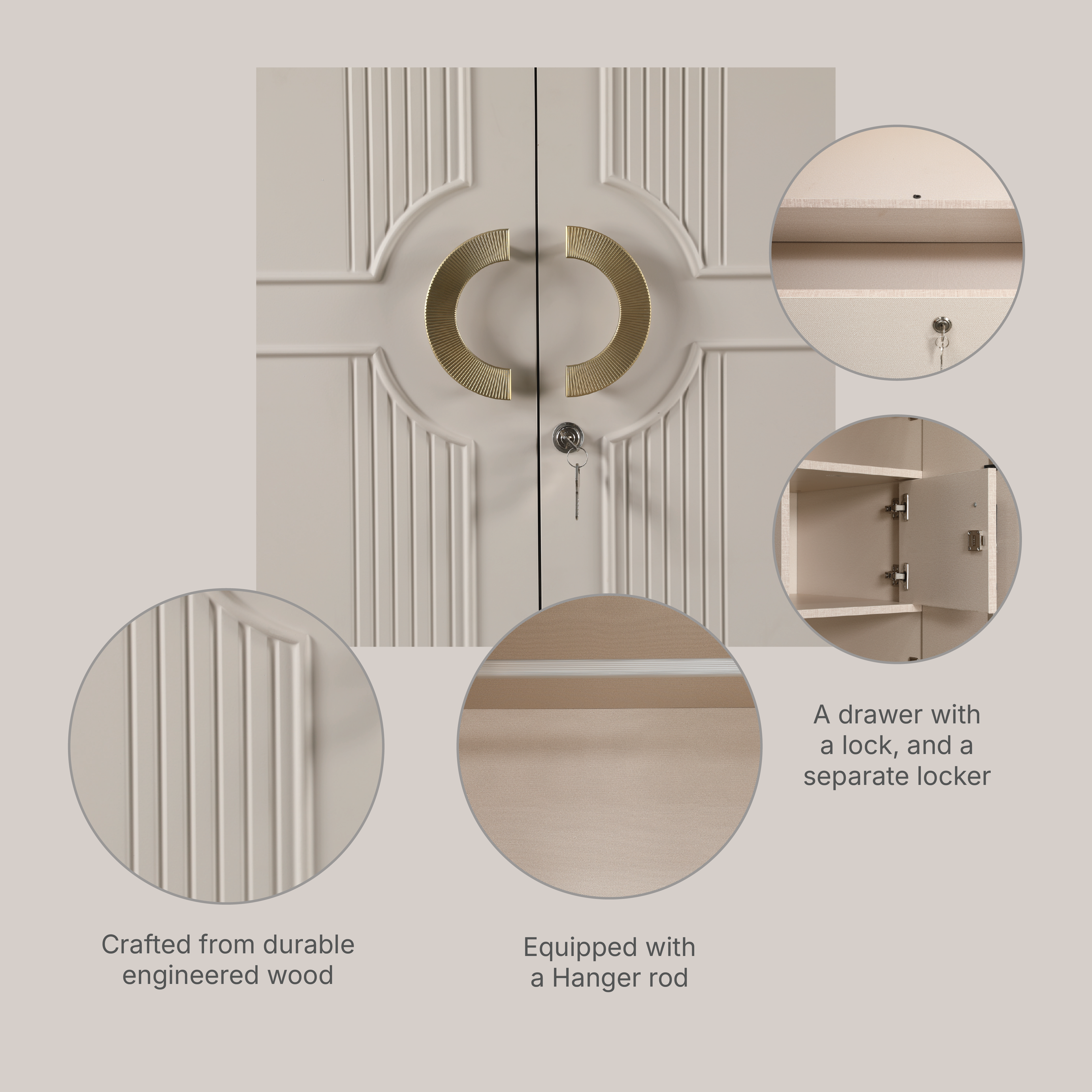 AKIRA 4 DOOR WARDROBE - PUMIC GREY