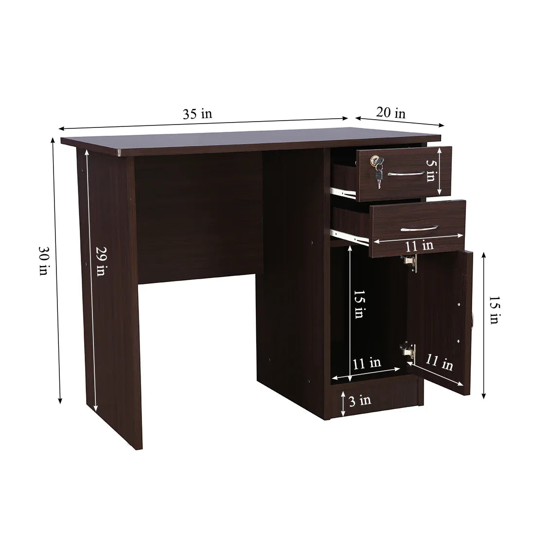 Simply Engineered Wood Study Table with 3 Drawer in Walnut Colour - HomeTown