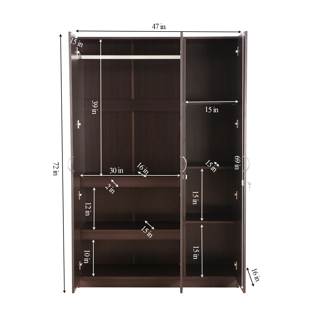 Willy Engineered Wood 3 door wardrobe in Walnut Finish - HomeTown