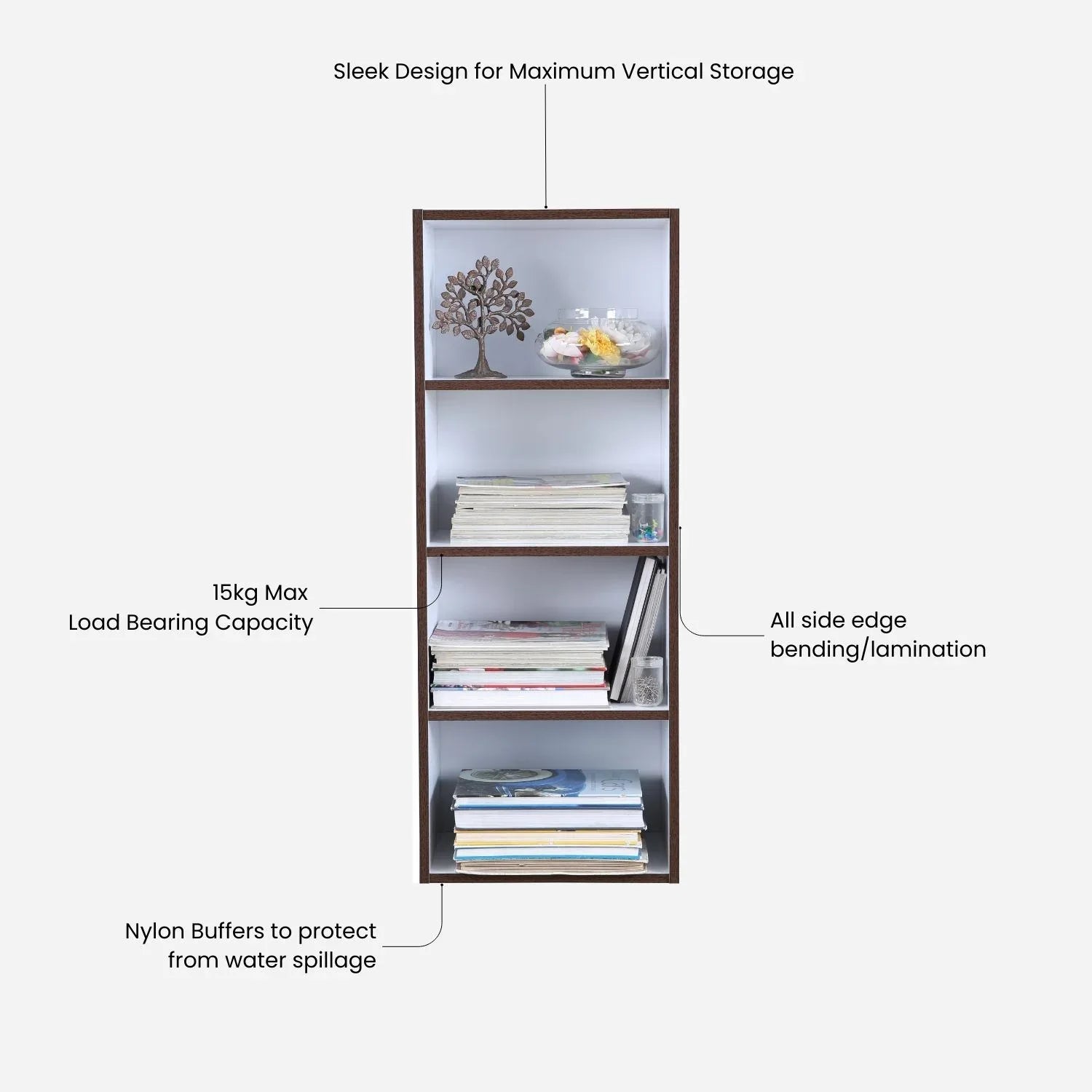 Mezzola Engineered Wood 4 Tier Bookshelf in Wenge Colour - HomeTown