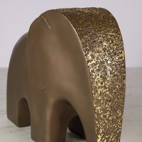 Miraya Contemporary Textured Elephant Polyresin Hand Finished Figurine Bronze 24cm by Living Essence dimensions