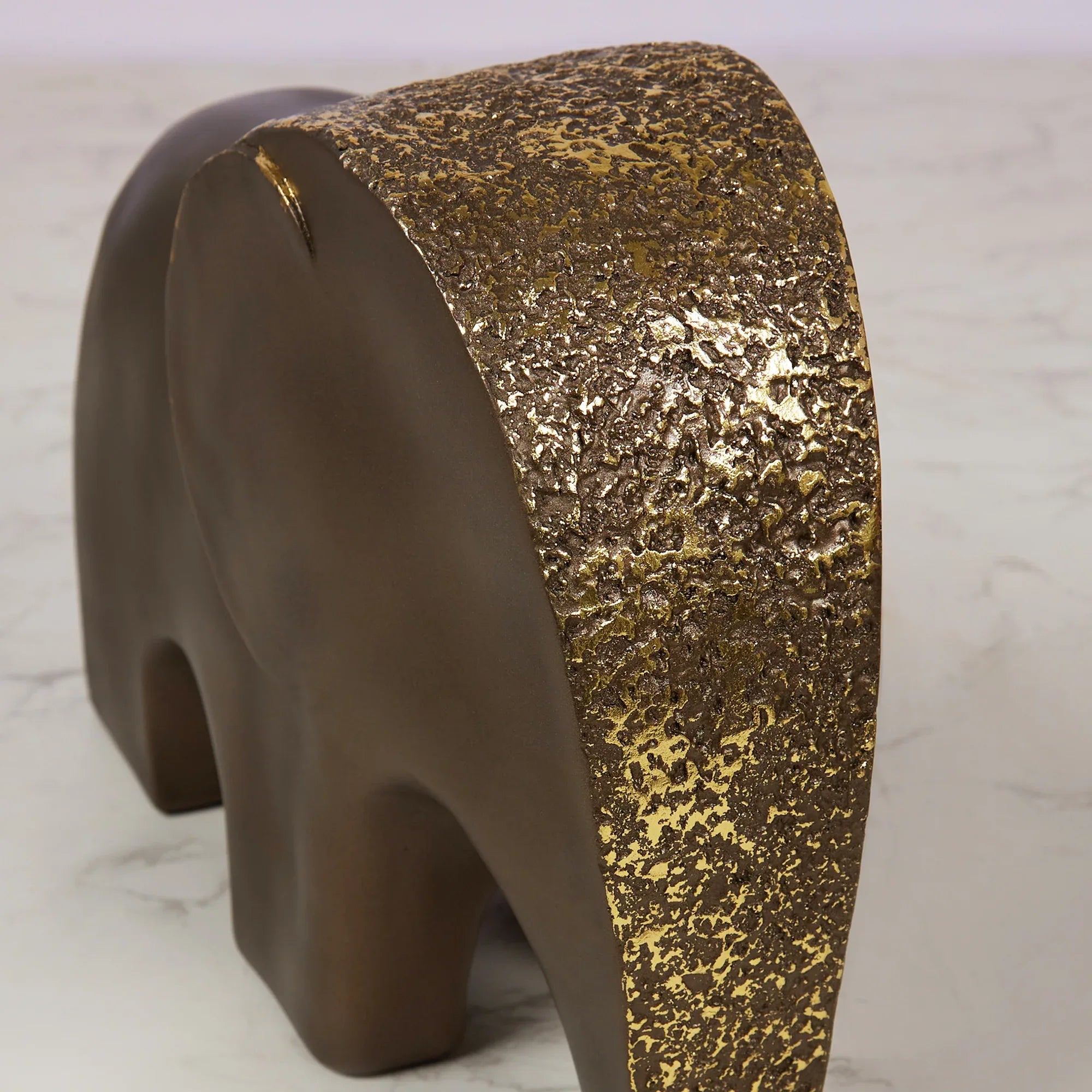 Miraya Contemporary Textured Elephant Polyresin Hand Finished Figurine Bronze 19cm by Living Essence - HomeTown