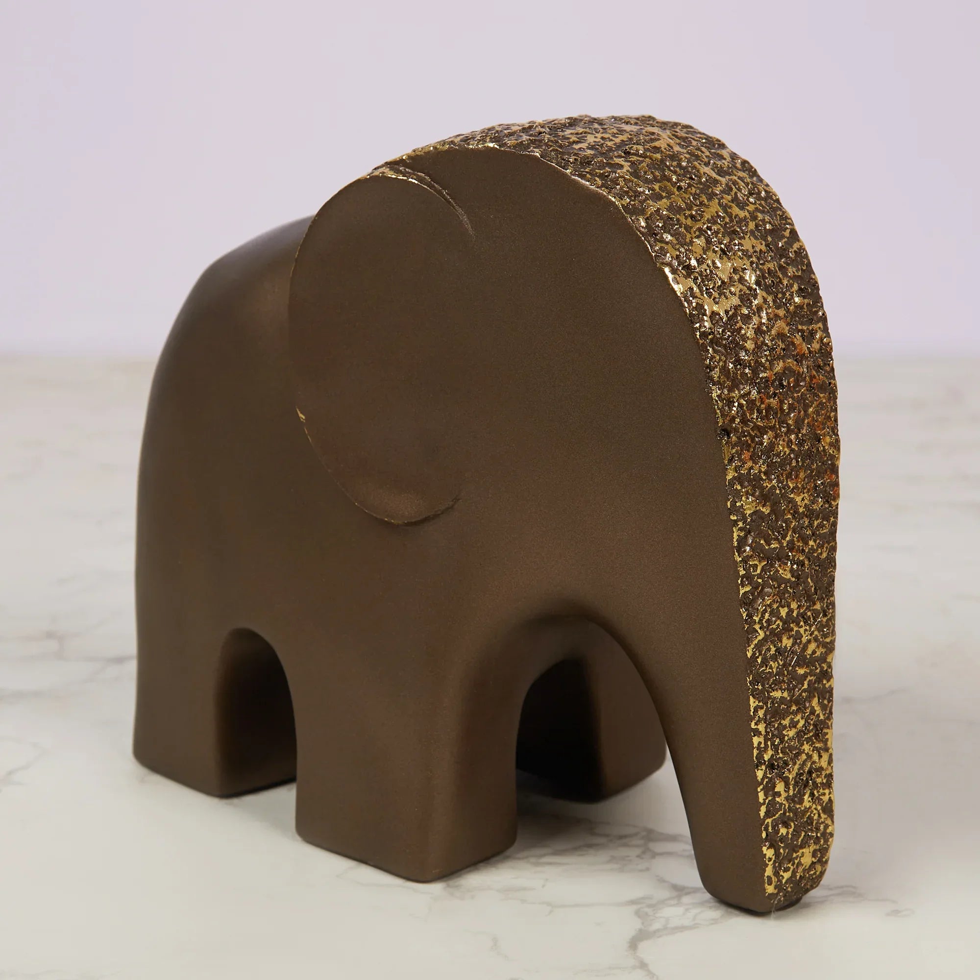 Miraya Contemporary Textured Elephant Polyresin Hand Finished Figurine Bronze 19cm by Living Essence - HomeTown