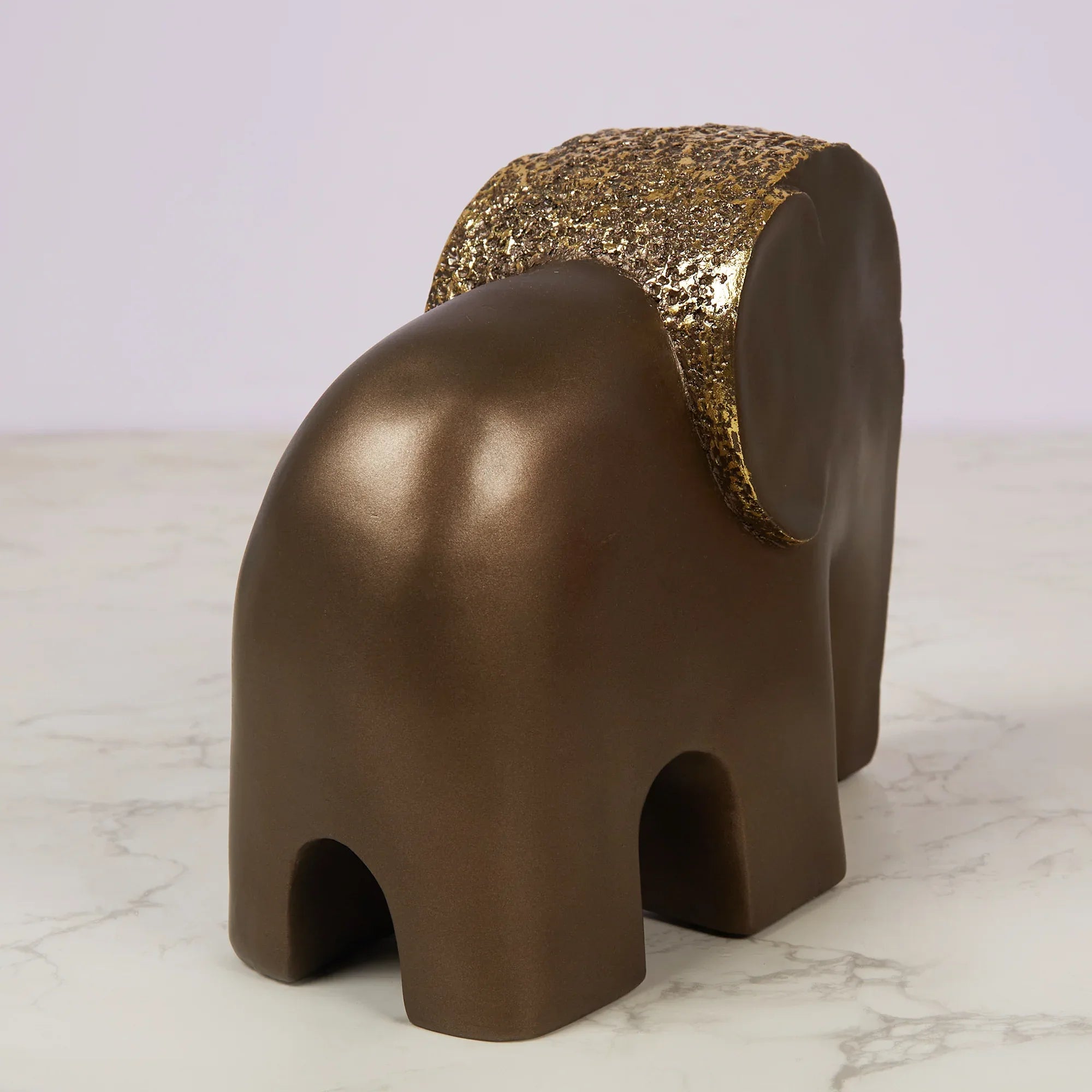 Miraya Contemporary Textured Elephant Polyresin Hand Finished Figurine Bronze 19cm by Living Essence - HomeTown