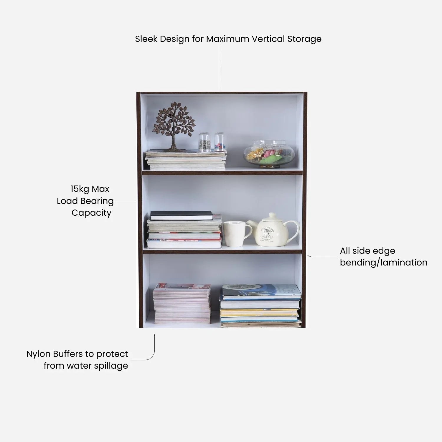 Mezzola Engineered Wood 3 Tier Bookshelf Large in Wenge Colour - HomeTown