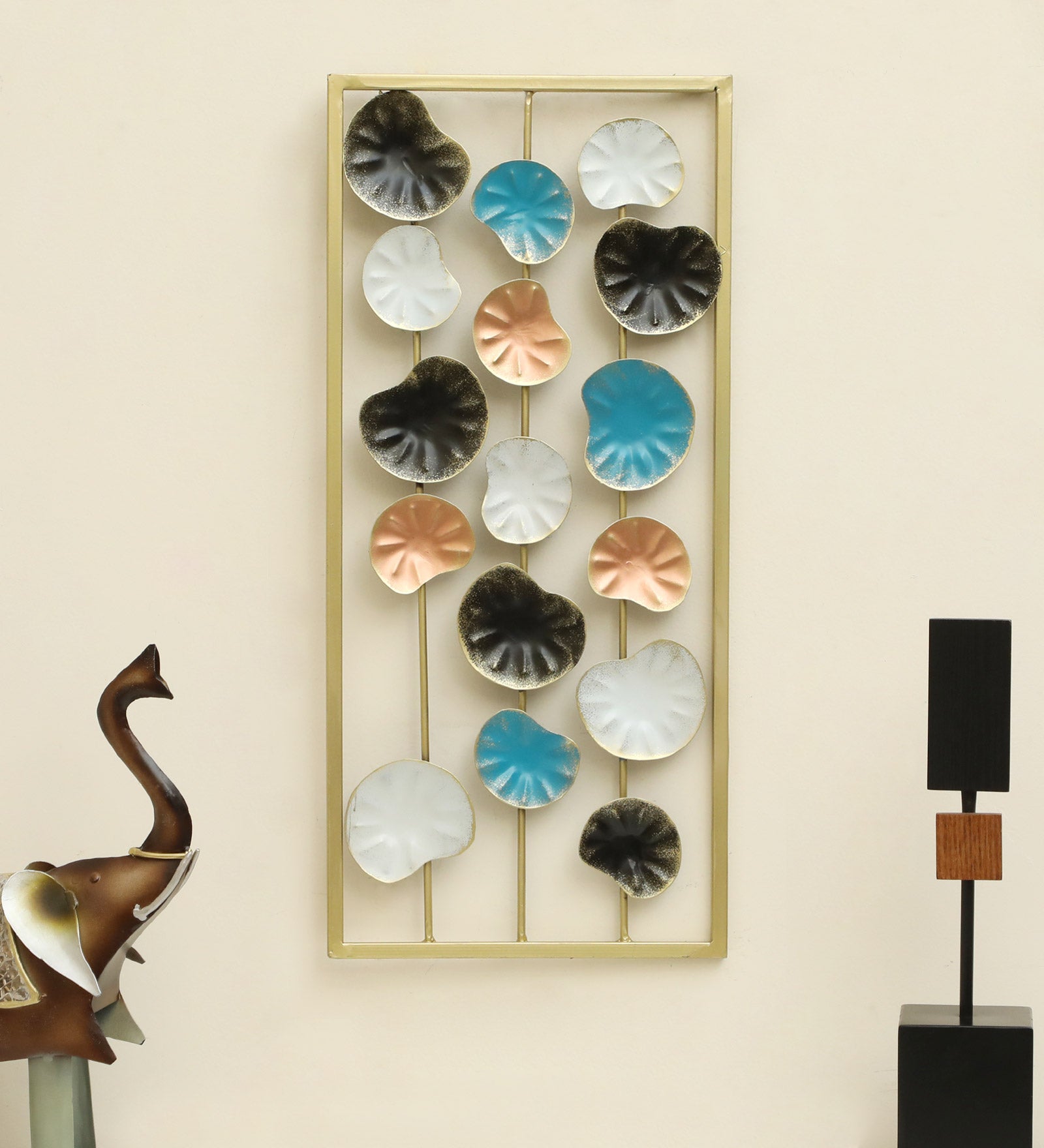 Vedas Mendrem Abstract Wall Art Iron Wall Hanging Home Decoration Perfect for Living Room/Hotel/Restaurant/Bedroom/Drawing Room (Color : Multi) (Size: 10 X 22 INCH)