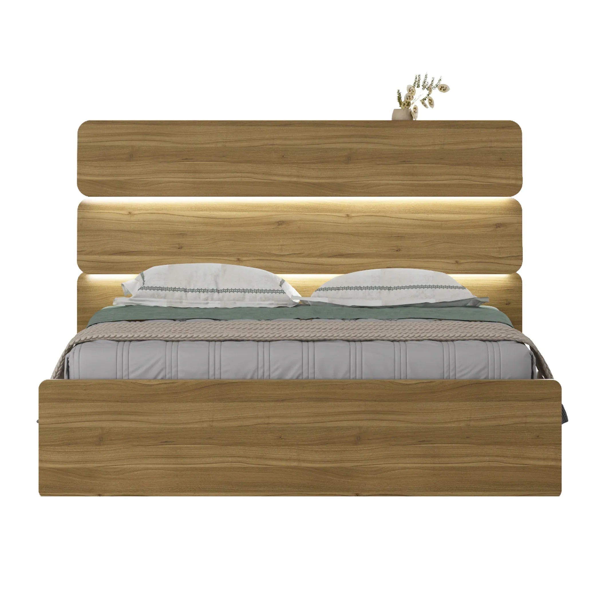 Freya Queen Bed With Hydraulic Storage in Natural Teak Colour - HomeTown