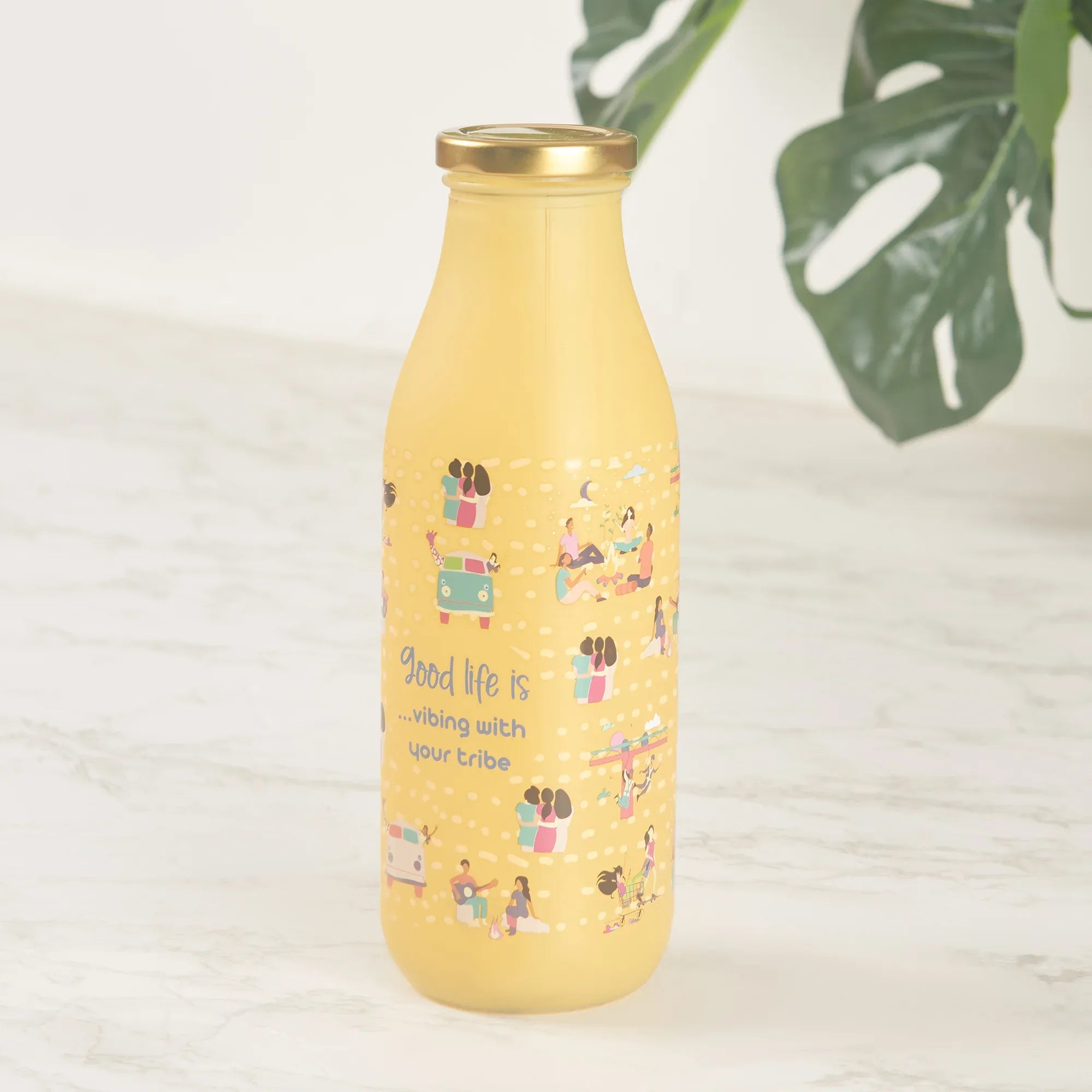 Good Life Glass Frosted Juice Bottle 550 Ml in Yellow Colour - HomeTown