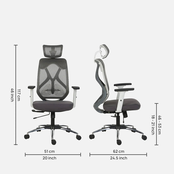 Smartseat Office Chair Hr White & Grey dimensions