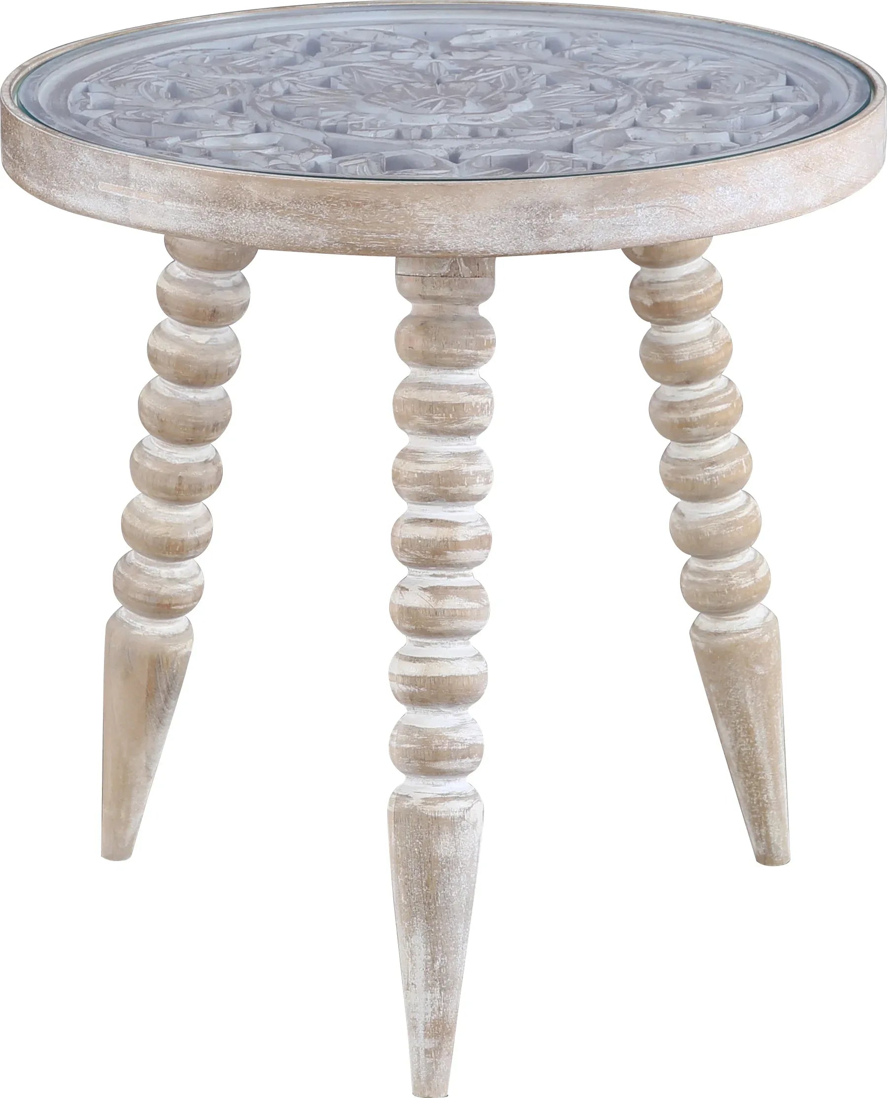 Antico Mango Wood Carved Stool in White Colour - HomeTown