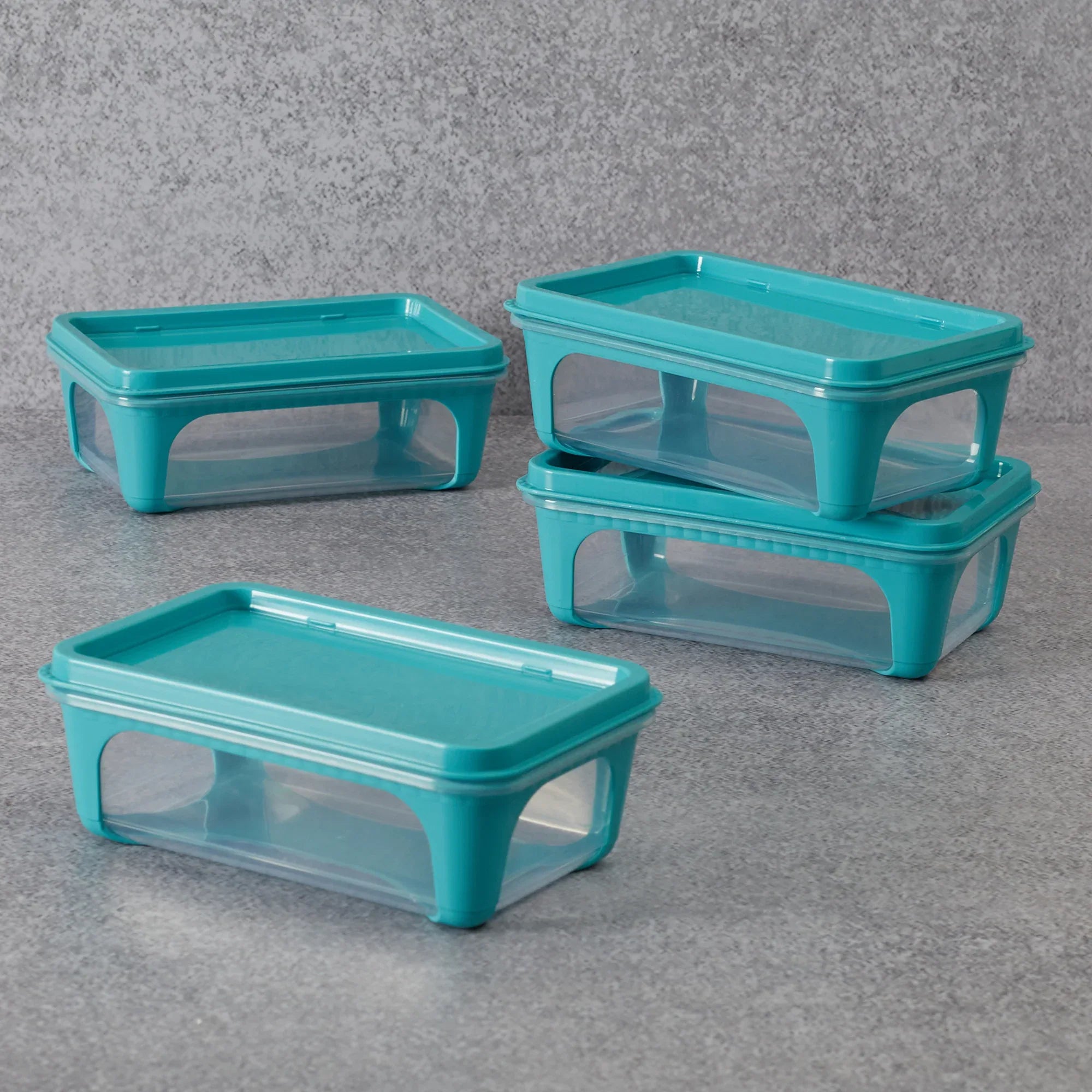 Kitchen Mate Food Storage Rectangular Container 425 Ml With Freezer & Microwave Safe & Bpa Free Set Of 4 in Teal Colour - HomeTown