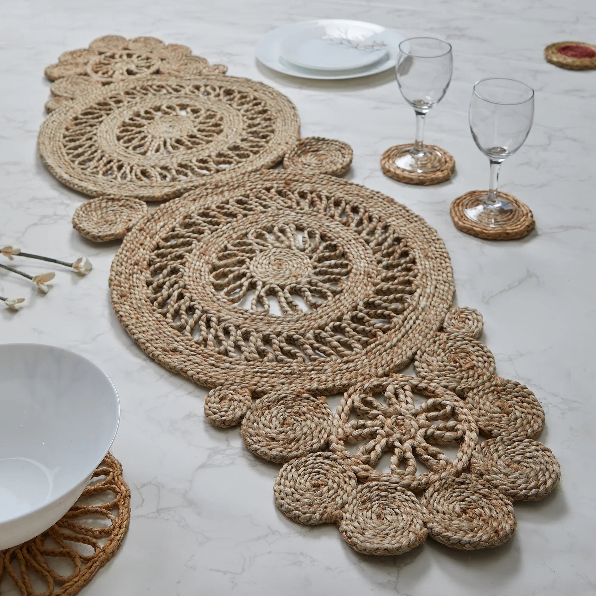 Boho Handmade Jute Runner 38x116 Cm in Natural Colour - HomeTown