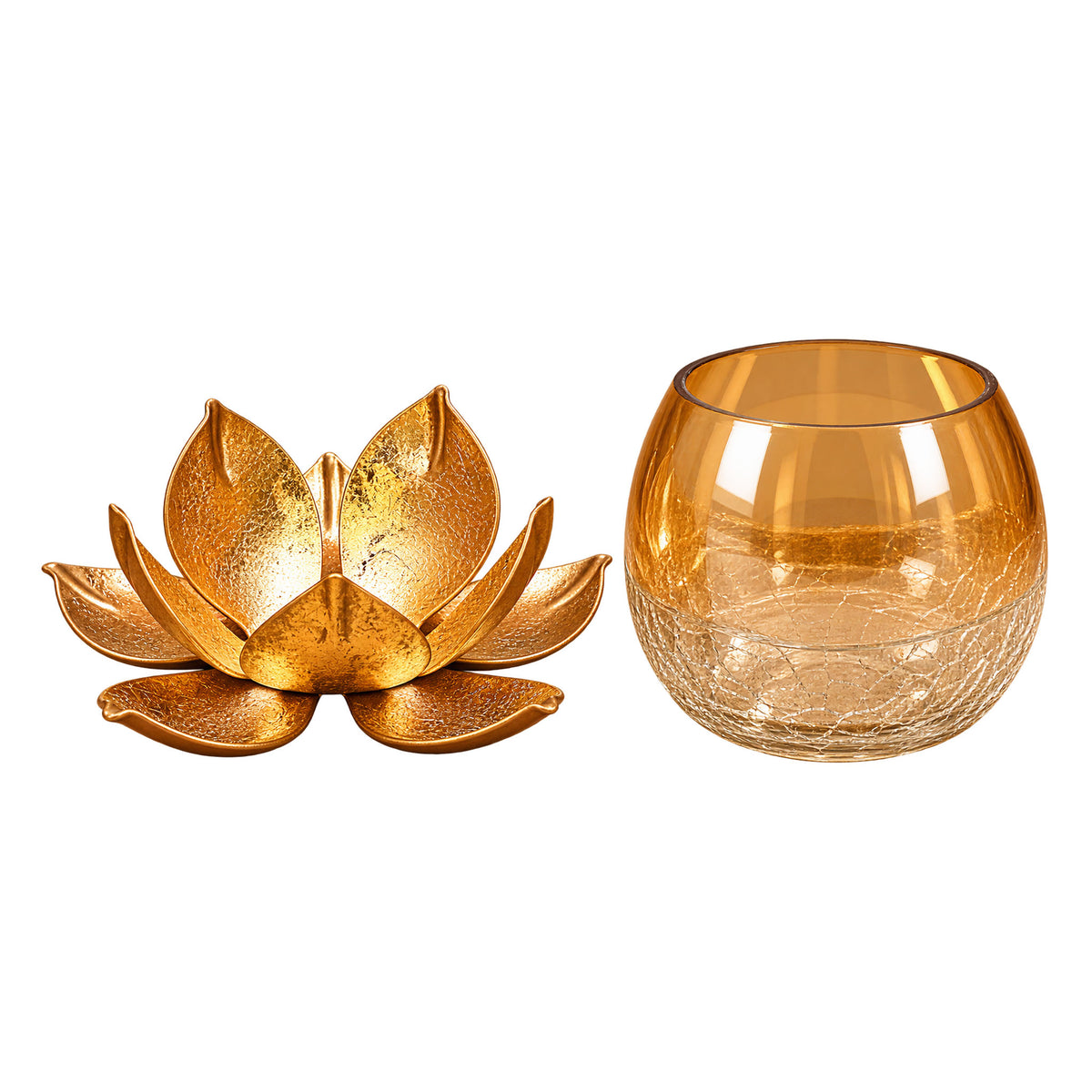 CGI Luxe Utsav Lotus Glass Tea Light Gold Finish | 11X11X8.5 cm