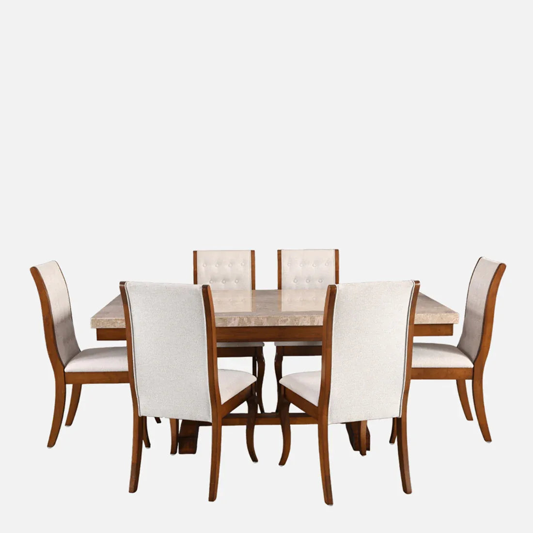 Florentine Marble Finish Six Seater Dining Set in Dark Walnut Colour - HomeTown