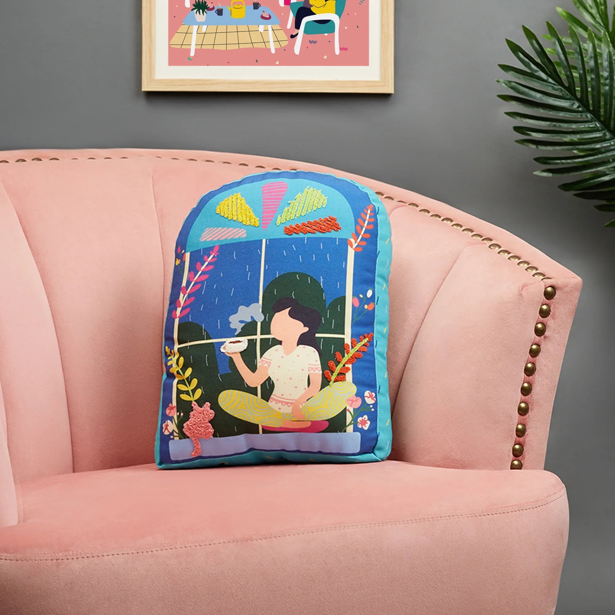 Good Life Reversible Window Digital Printed Shaped Cushion 28x38 Cm in Green Colour - HomeTown