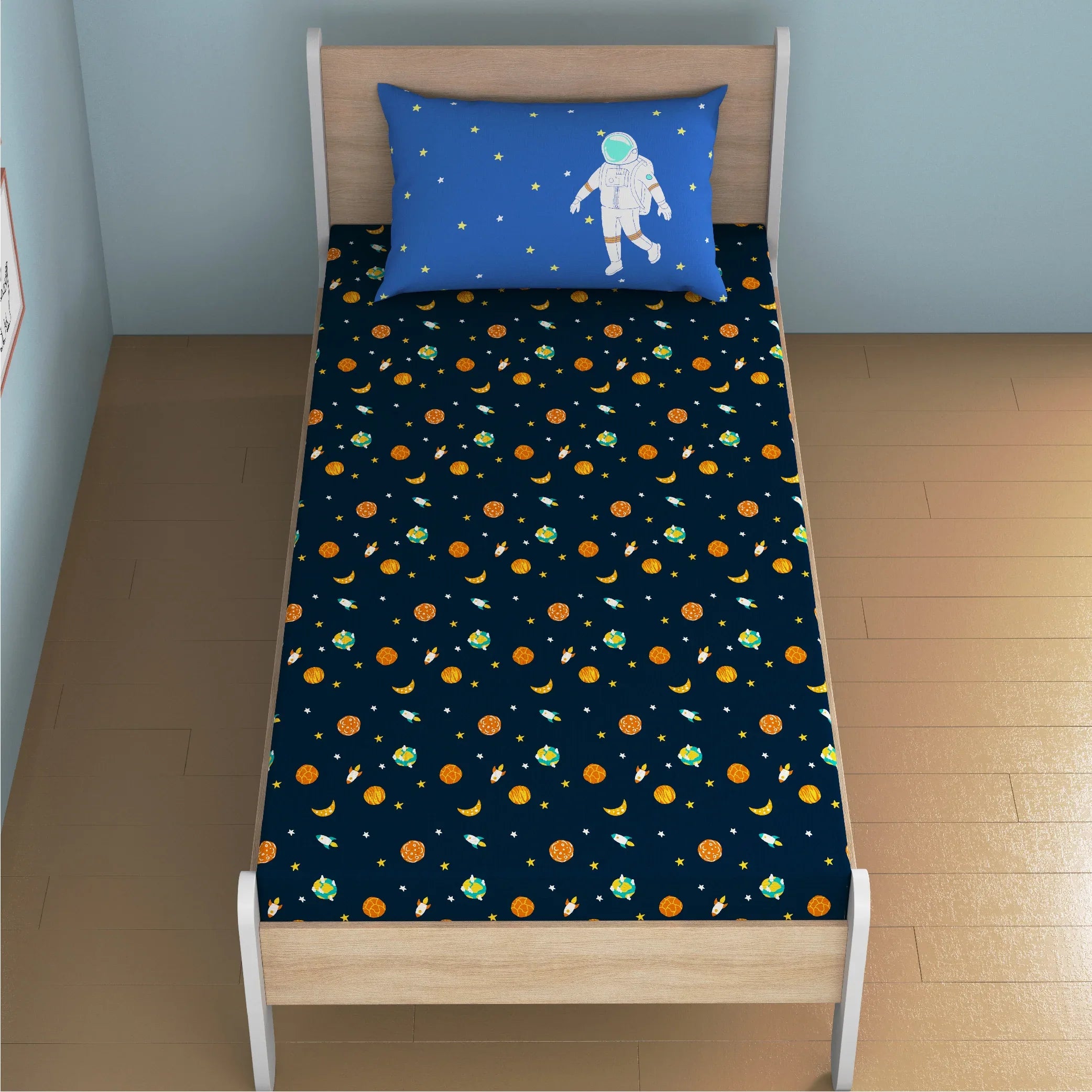 Astronuts Bamboo Cotton Single Fitted Bedsheet in Multi Colour - HomeTown