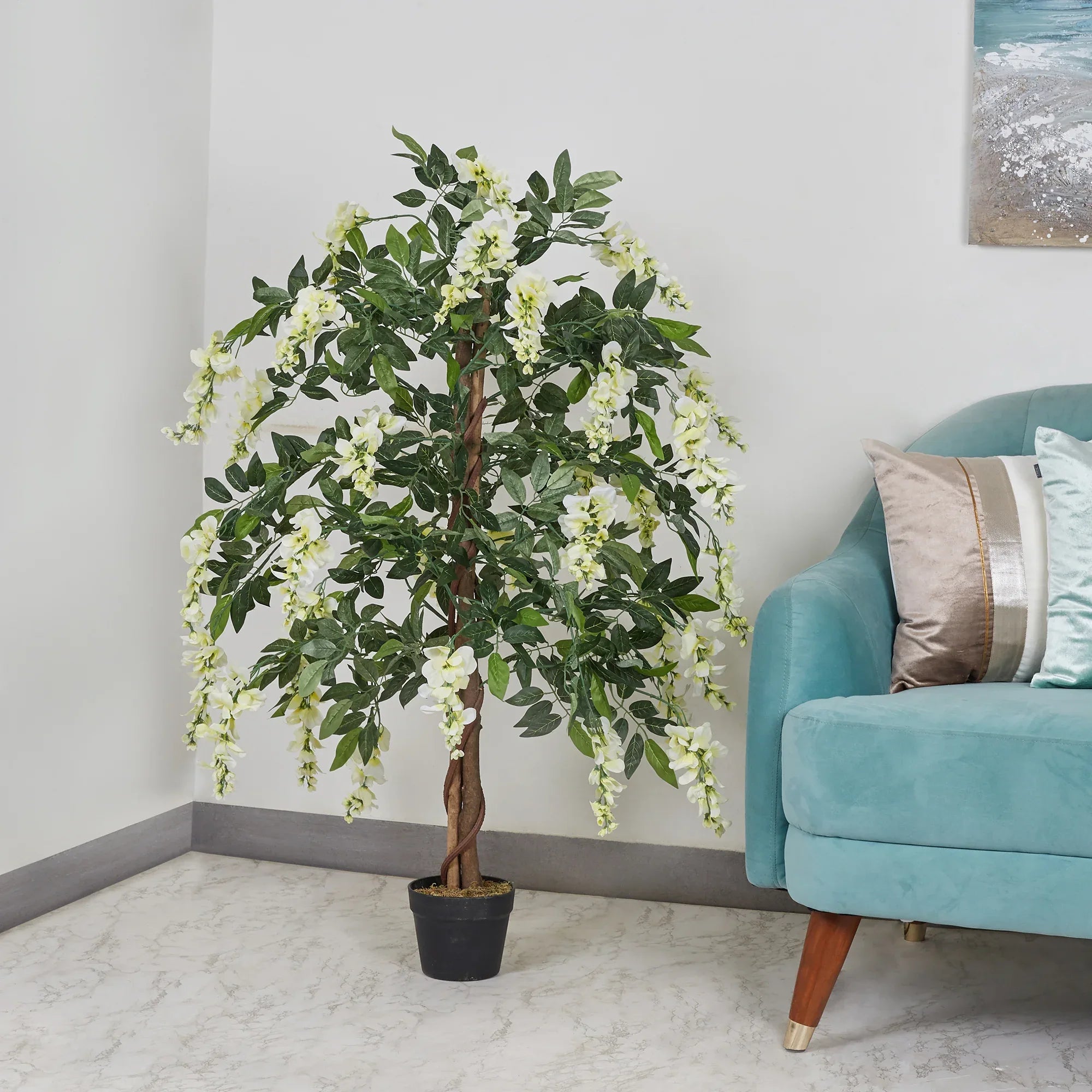 Ilana Artificial Wisteria Potted Tree 120Cm in White Colour - HomeTown