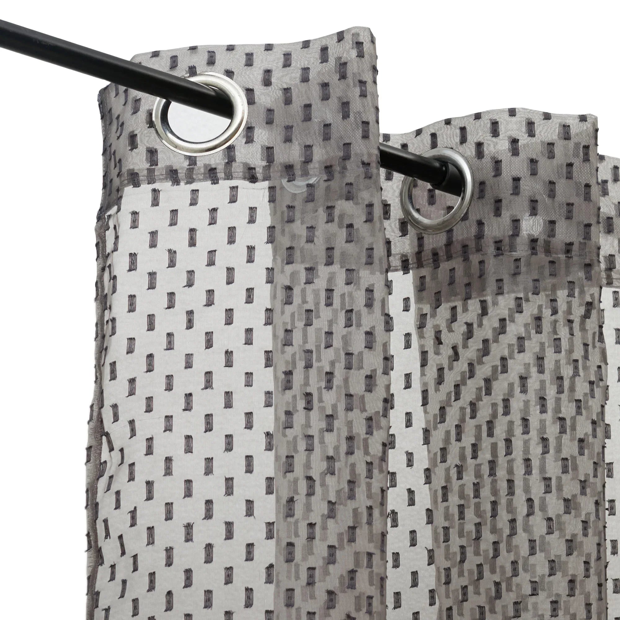 Amour Set Of 2 Dobby Xl Door Sheer Curtains 9 Feet in Charcoal Colour