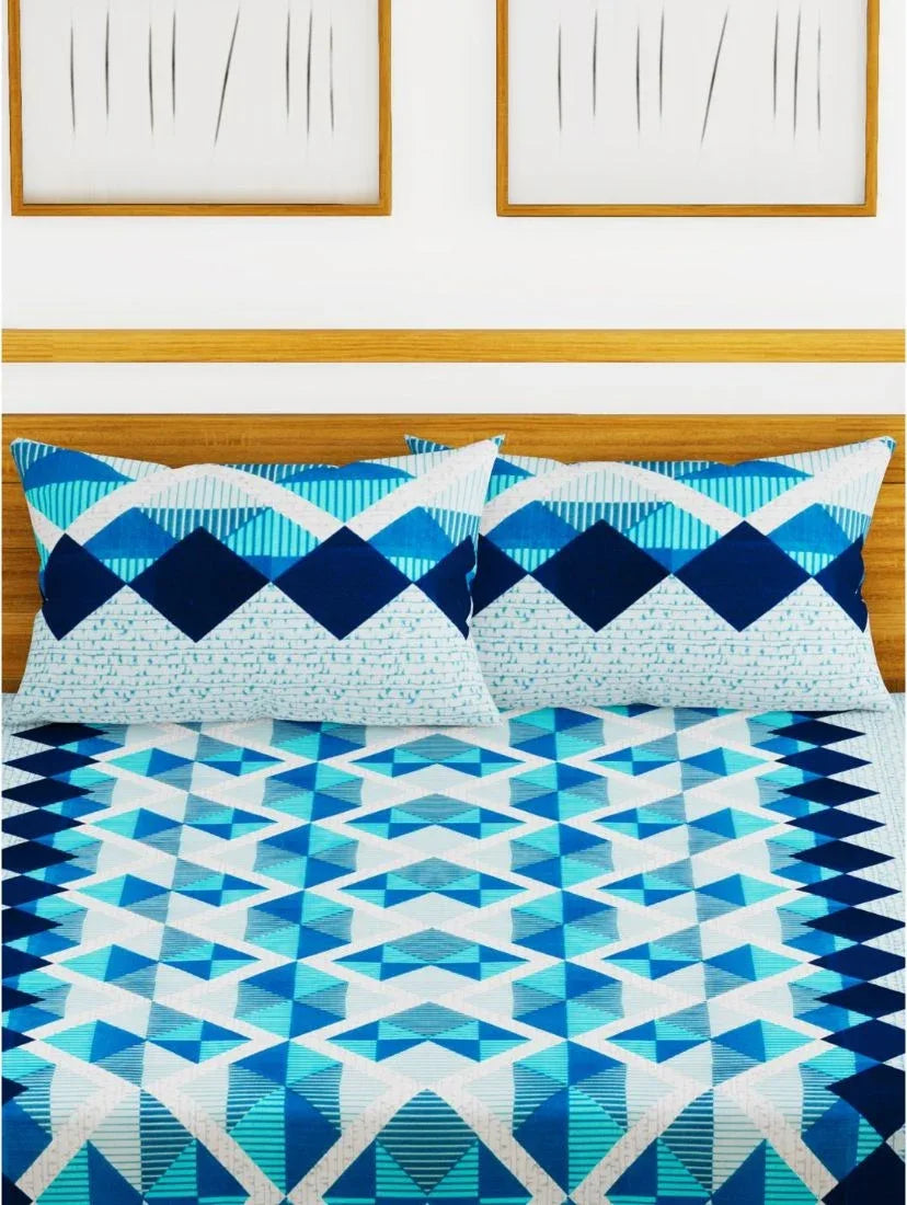 Essenza Cotton King Bed Sheet 220X254 CM in Light Blue Colour - HomeTown