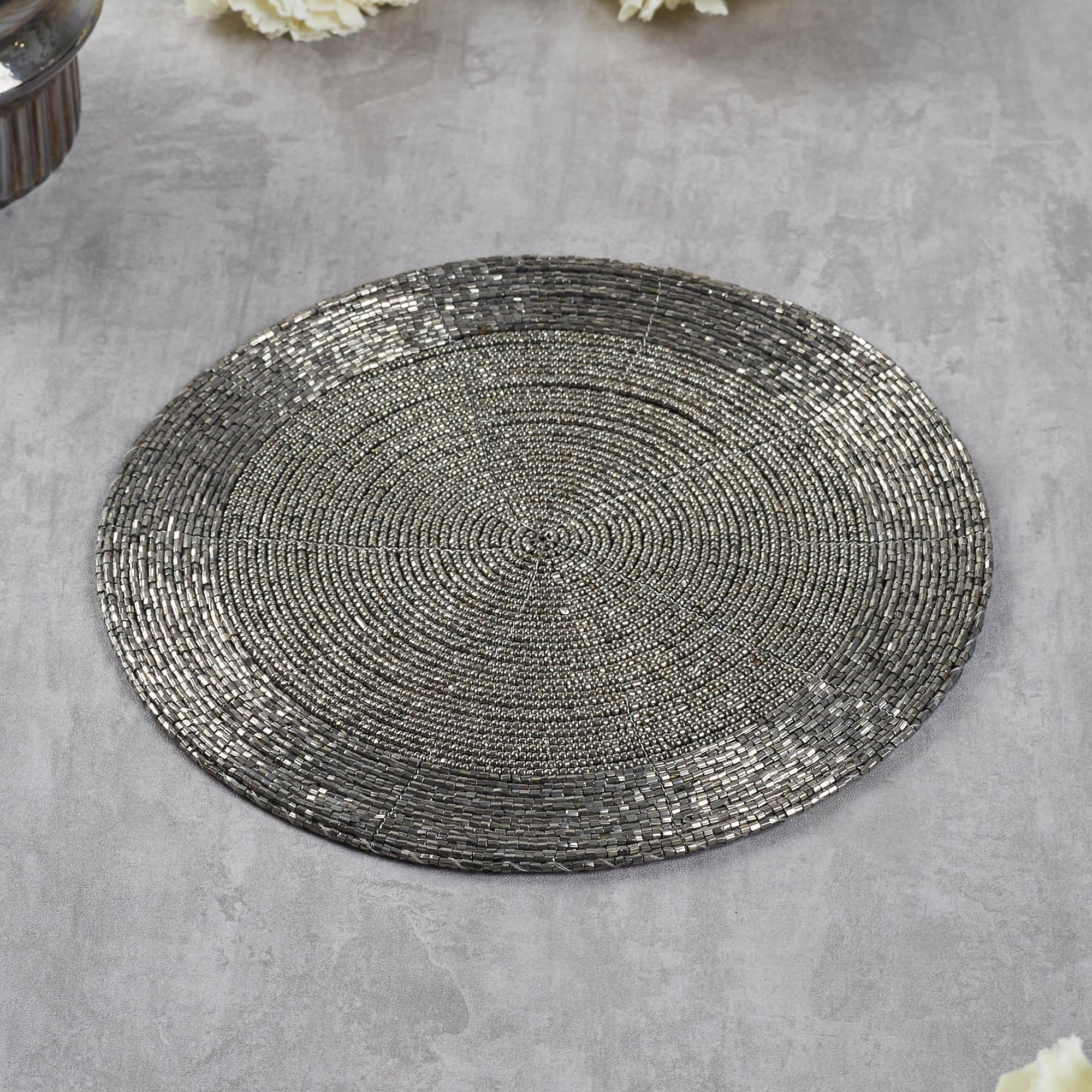 Nora Handmade Beaded Trivet Dia 22 Cm in Silver Colour - HomeTown