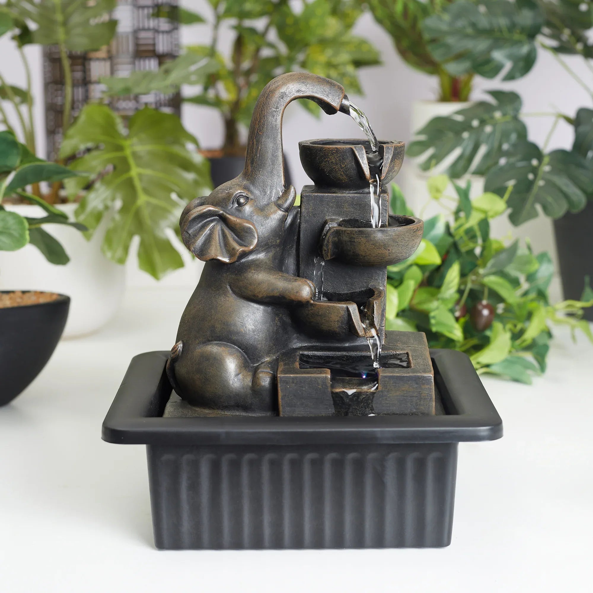 Impression Polyresin Elephant Water Fountain 21x17x25 Cm in Brown Colour - HomeTown