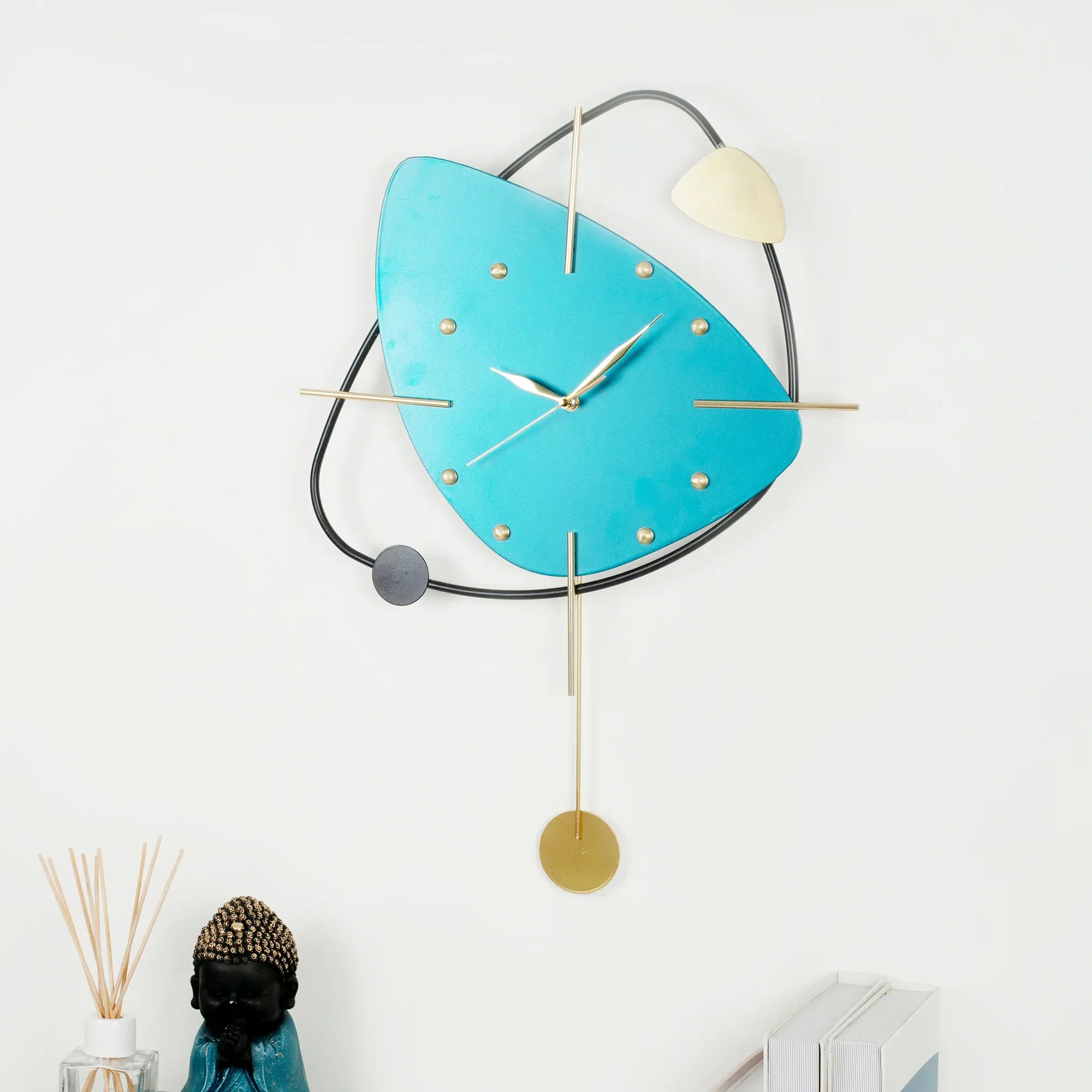 Rhythm Metal Triangular Pendulum Wall Clock in Seagreen Colour - HomeTown