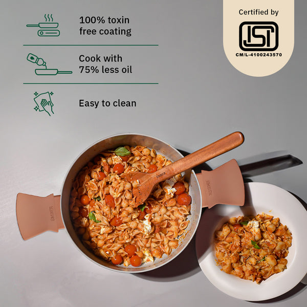 Ember Cookware Arcilla Ceramic Dutch Oven | 2.6 Litre Non Stick Non Toxic Pot with Metallic Lid | Isi Certified | Ceramic Cookware | Biryani Pot dimensions
