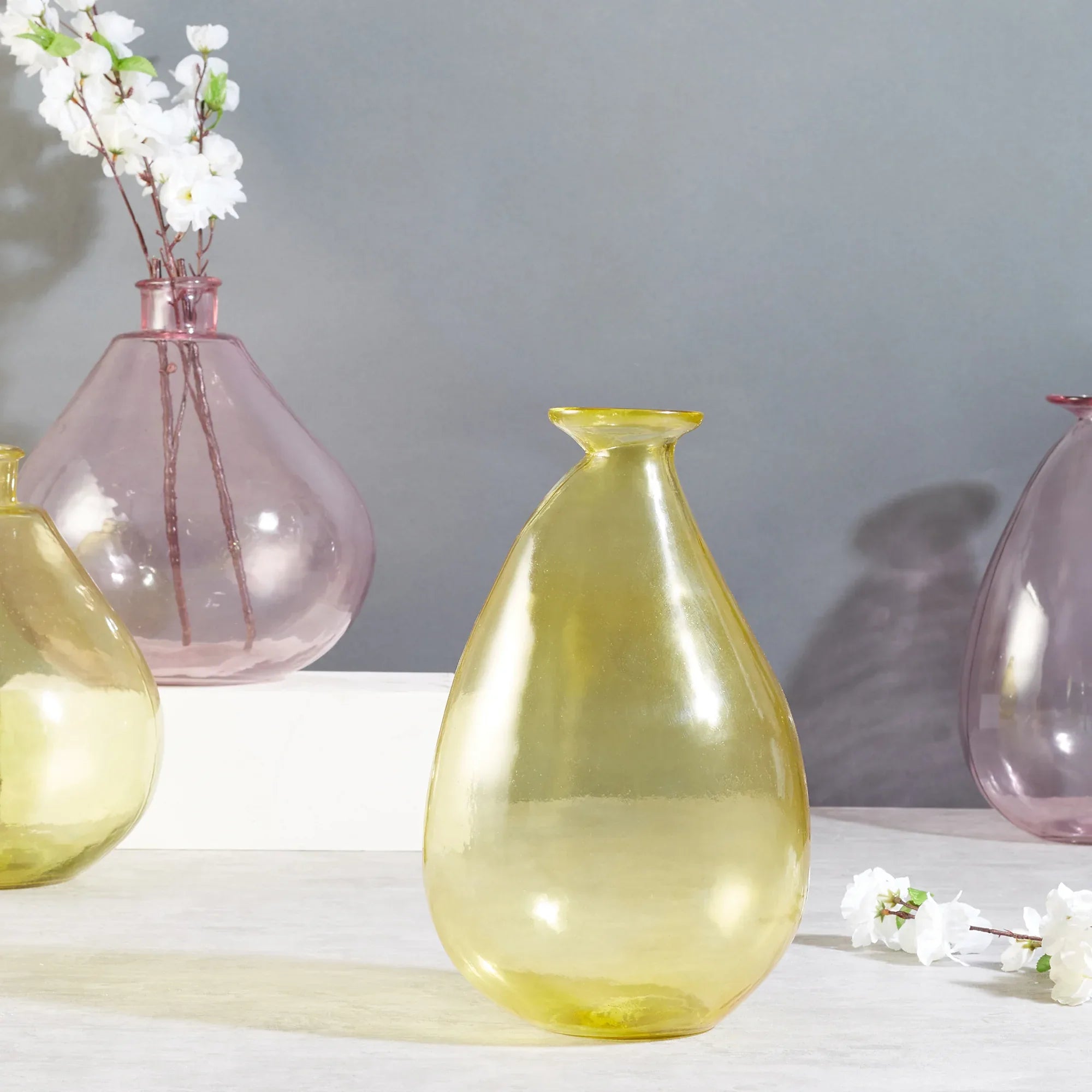 Phiona Glass Modern Organic Shapped Handcrafted 31 Cm Vase in Yellow Colour - HomeTown