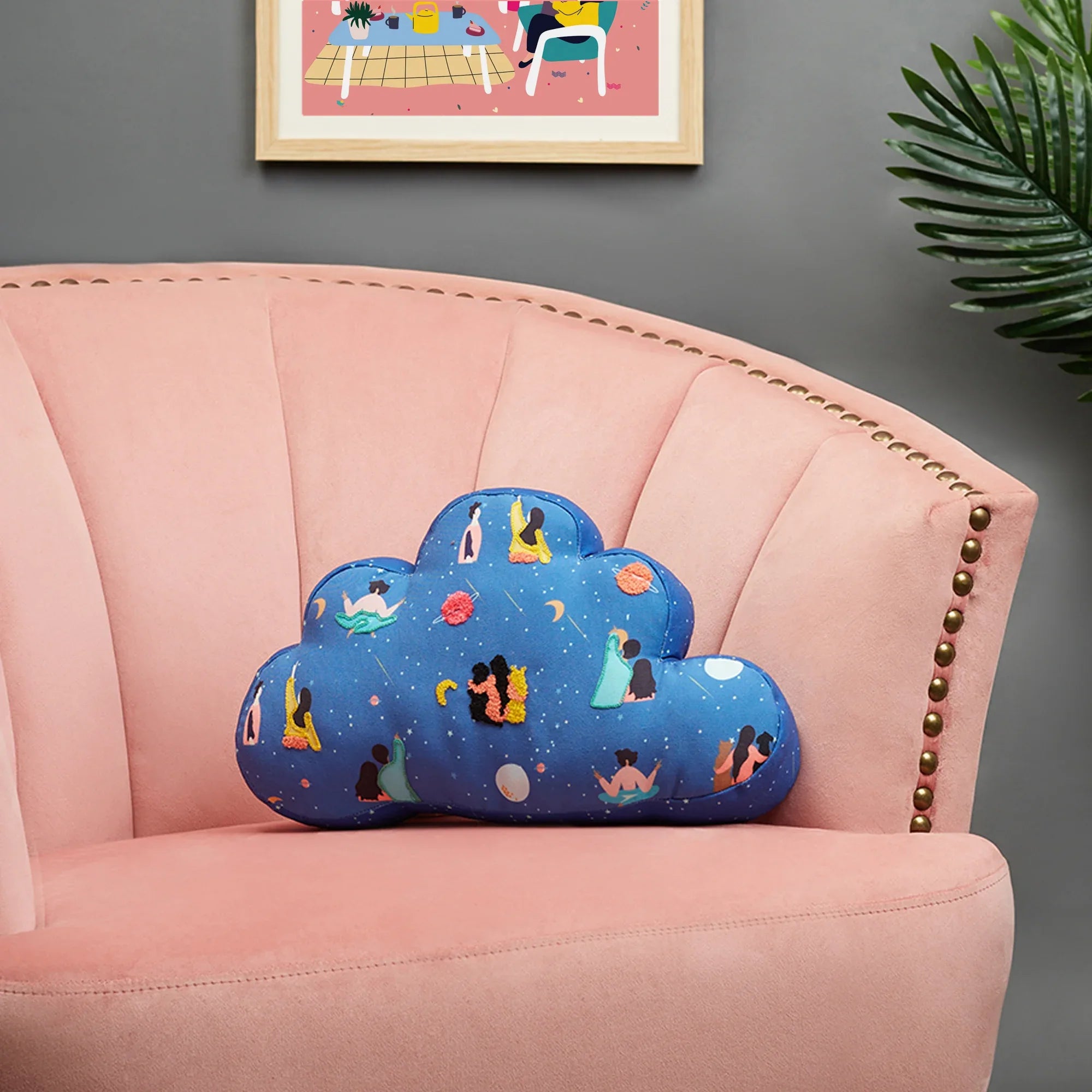 Good Life Reversible Cloud Digital Printed Shaped Cushion 40x25 Cm in Navy Colour - HomeTown
