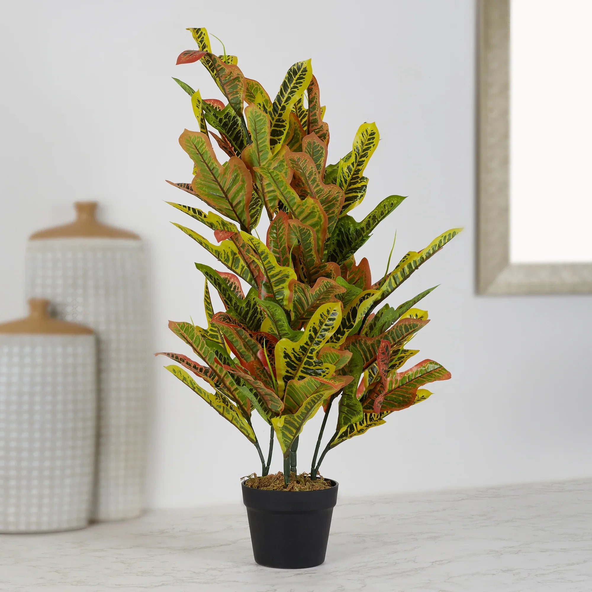 Ilana Artificial Codiaeum Potted Plant Yellow 90Cm in Yellow Colour - HomeTown