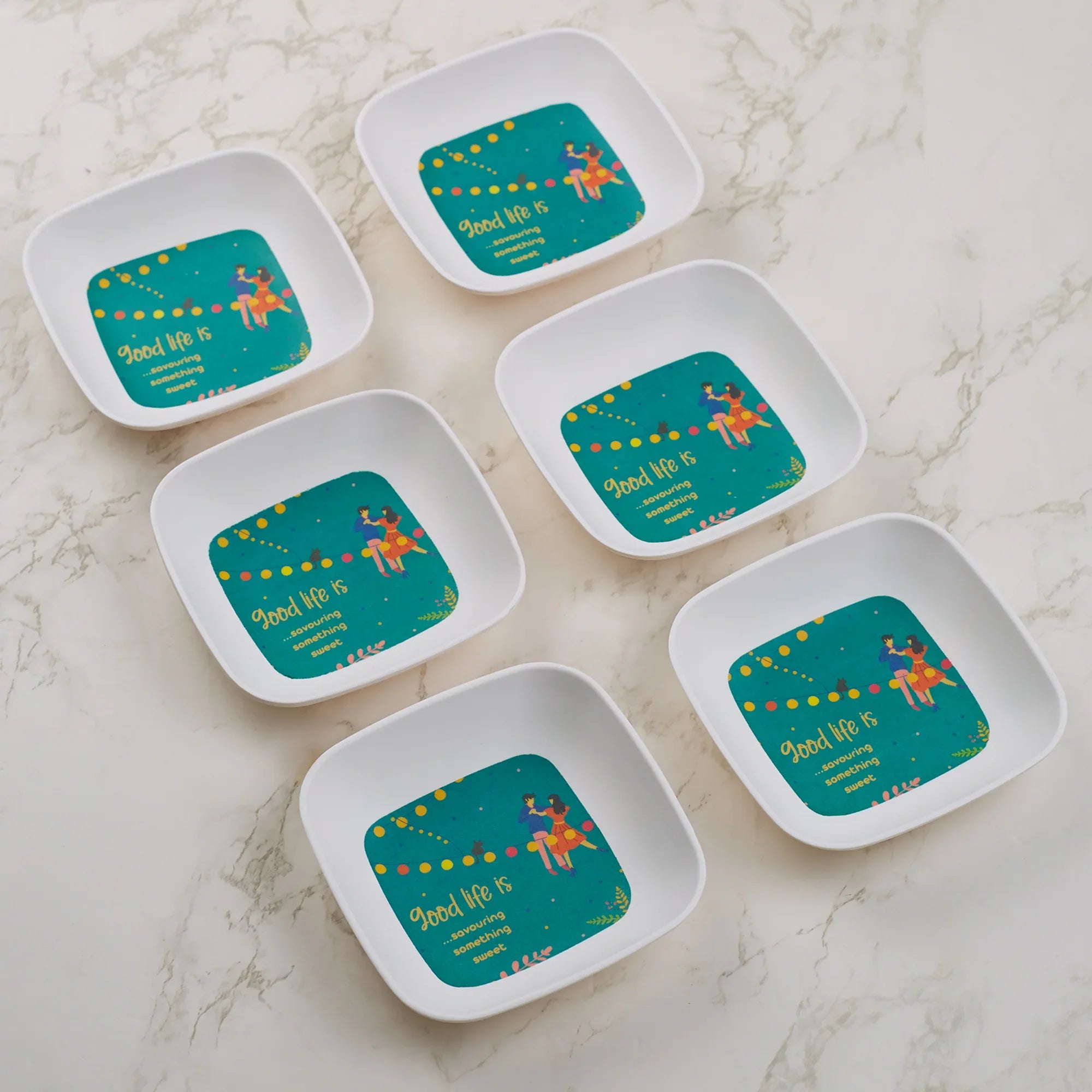 Good Life Melamine Snack Plate Set of 6 in Multi Colour - HomeTown