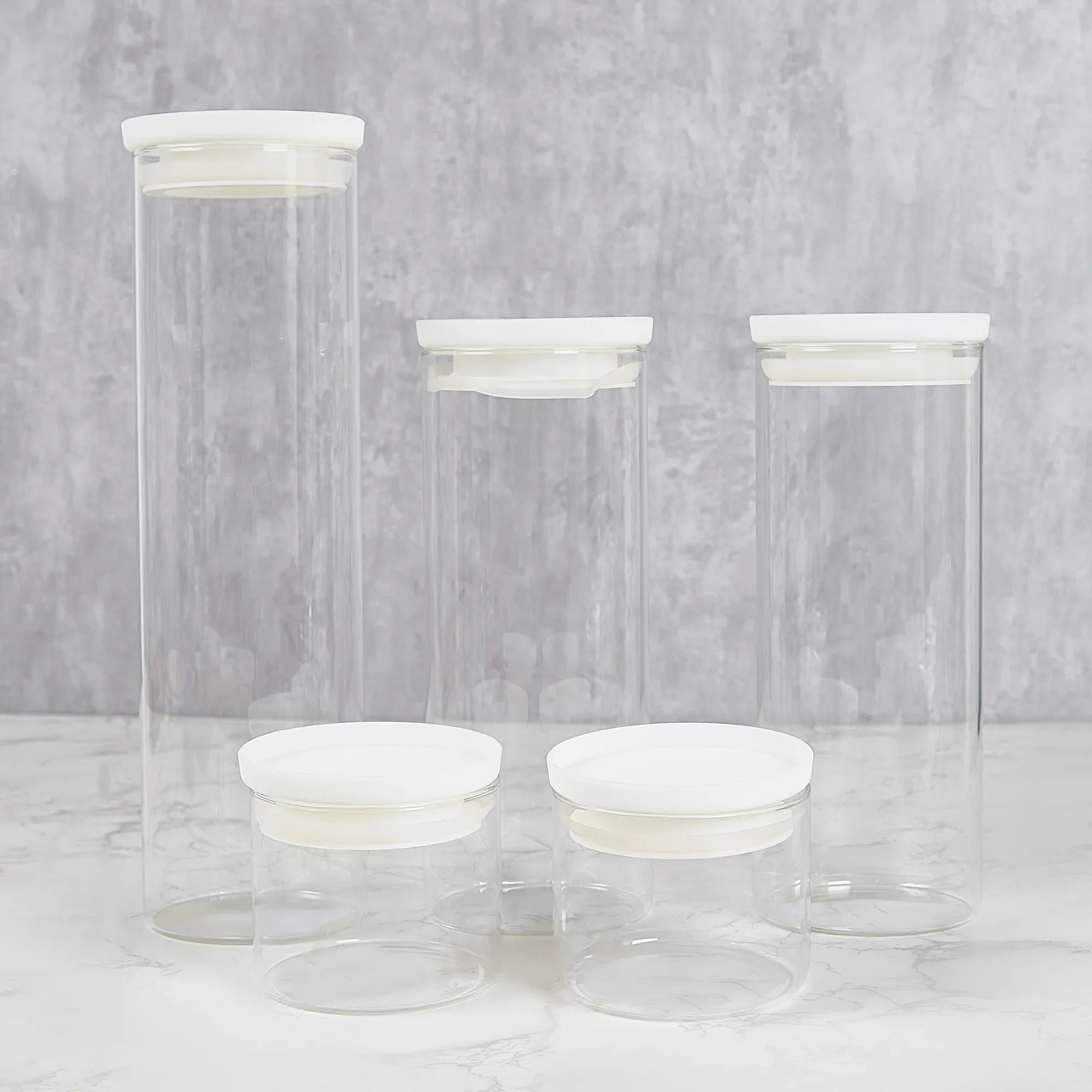 Fiesta Borosilicate Glass Pantry Storage Jar Set of 5 in Clear Colour - HomeTown