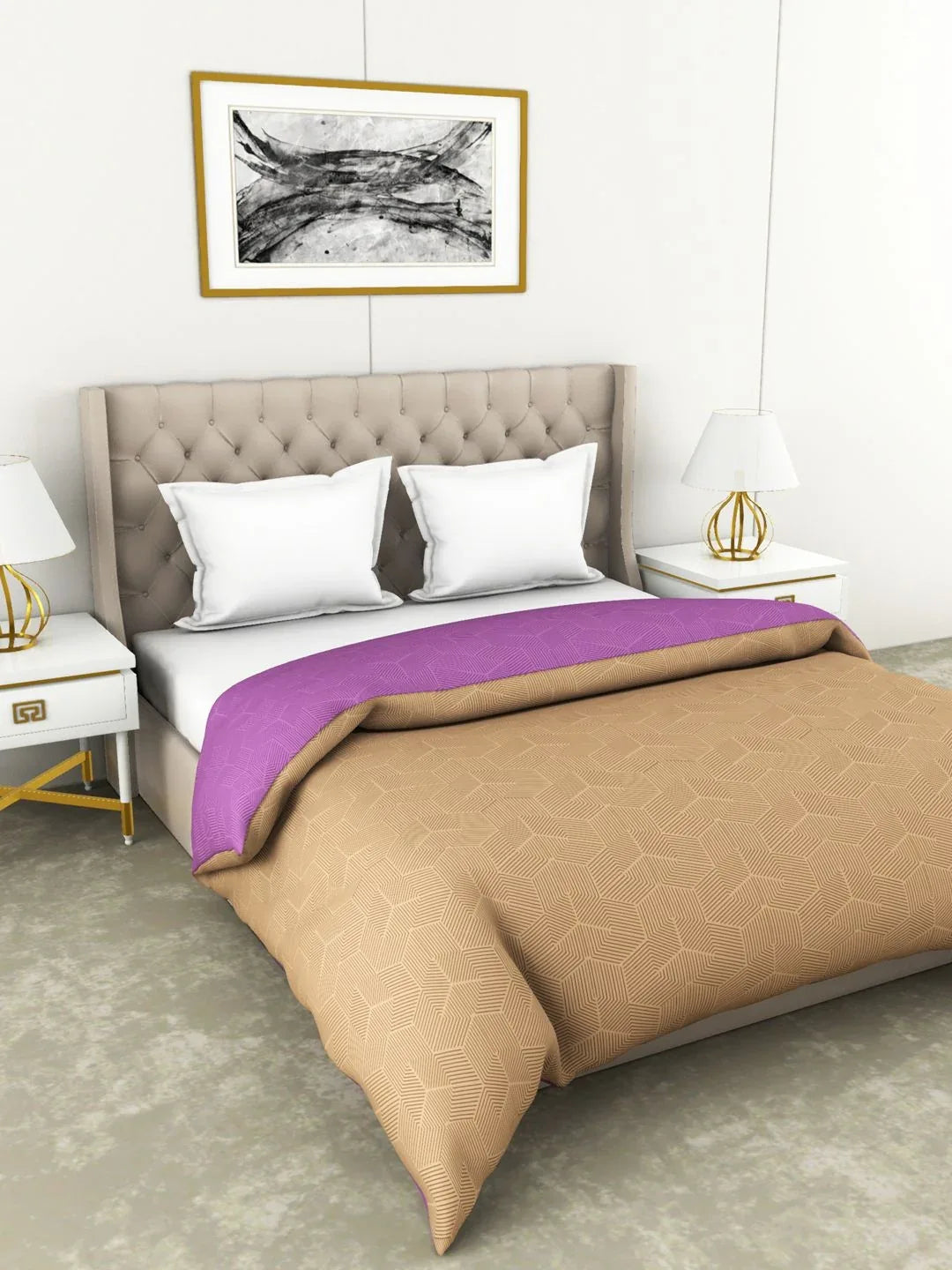 Botanical Cotton Double Comforter 229X254 Cm 210 Tc in Purple/Beige Colour